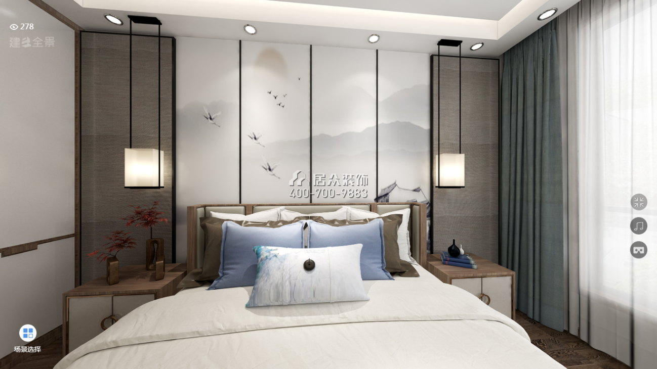保利茵梦湖320平方米中式风格别墅户型卧室装修效果图