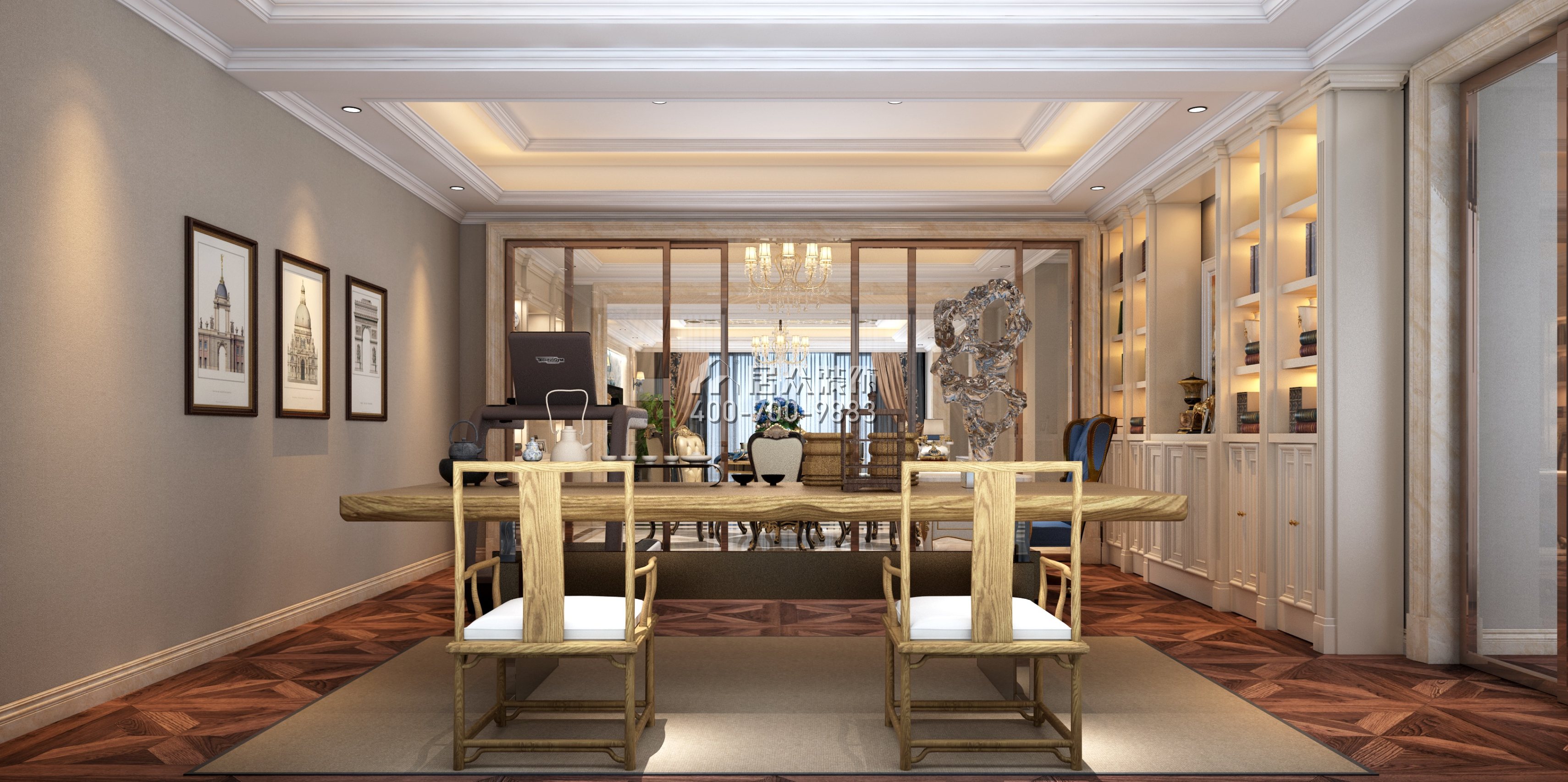 仁山智水花园一期300平方米美式风格平层户型茶室装修效果图