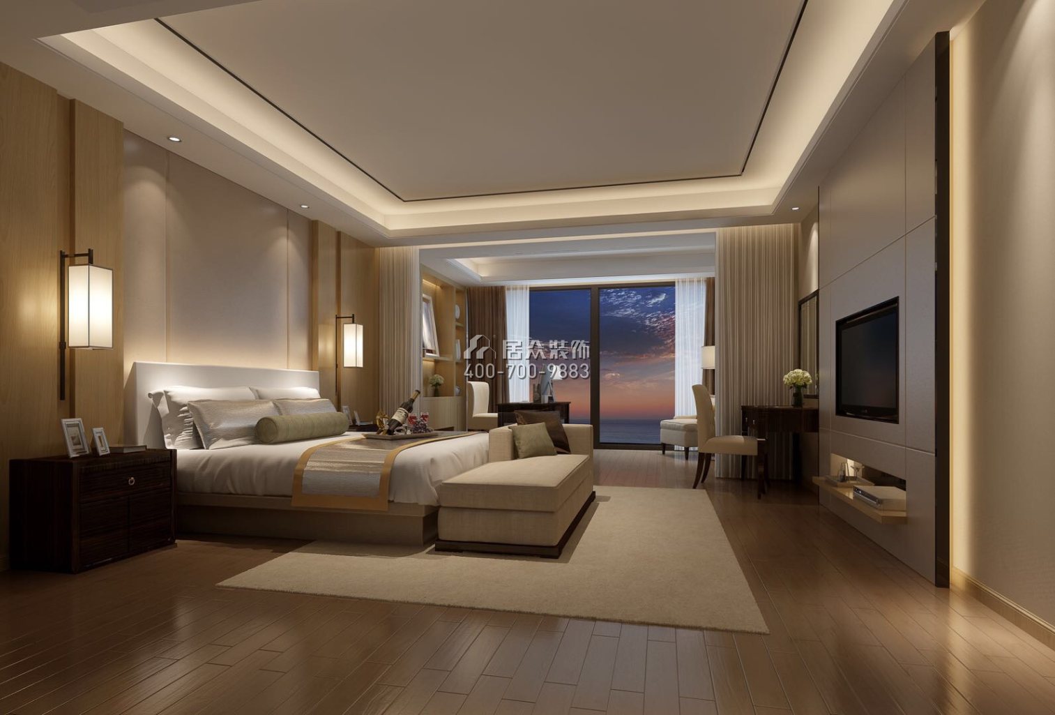 星河丹堤350平方米现代简约风格2户型卧室装修效果图