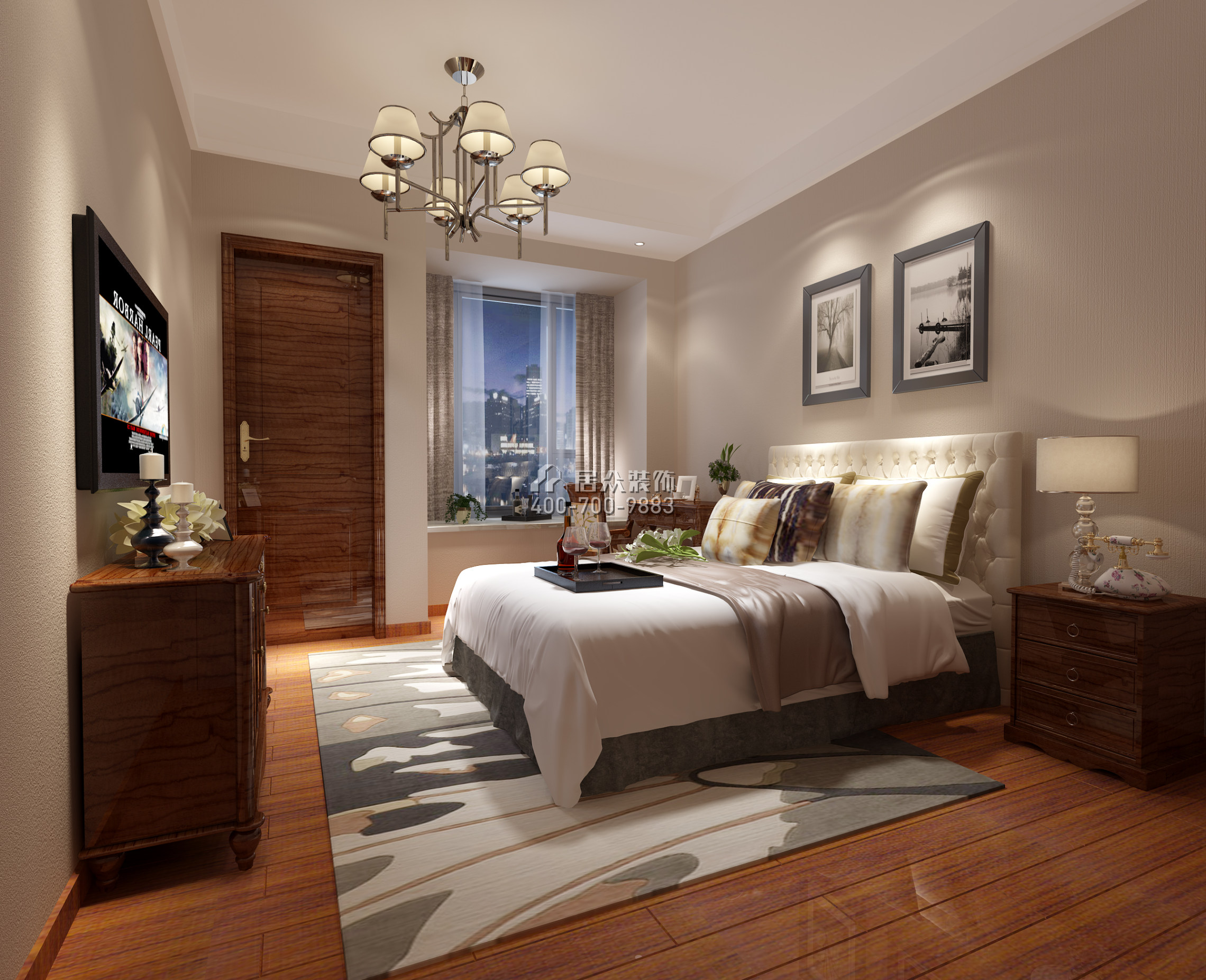 雅居乐剑桥郡245平方米中式风格平层户型卧室装修效果图