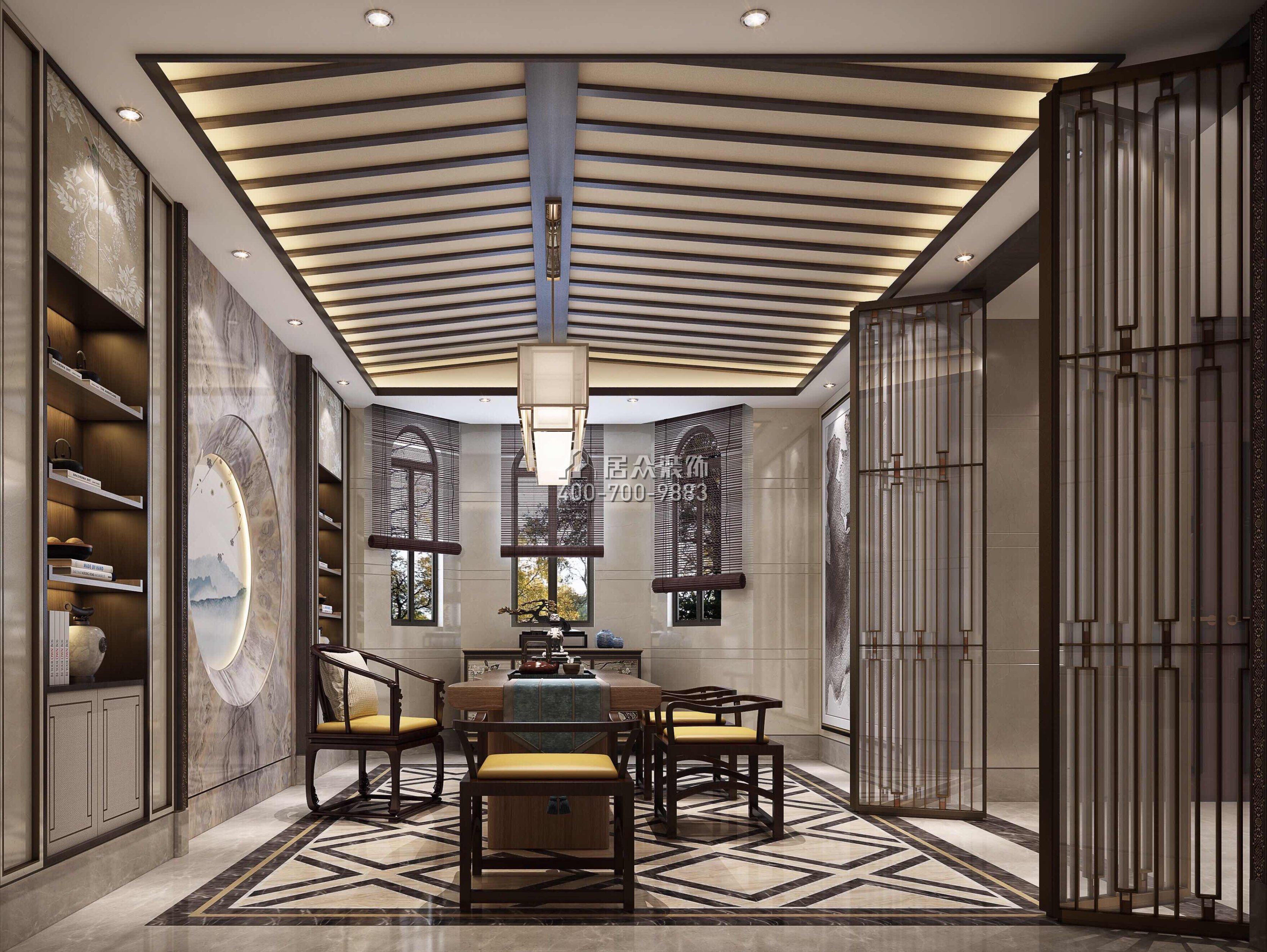 江畔豪庭500平方米中式風格別墅戶型茶室裝修效果圖