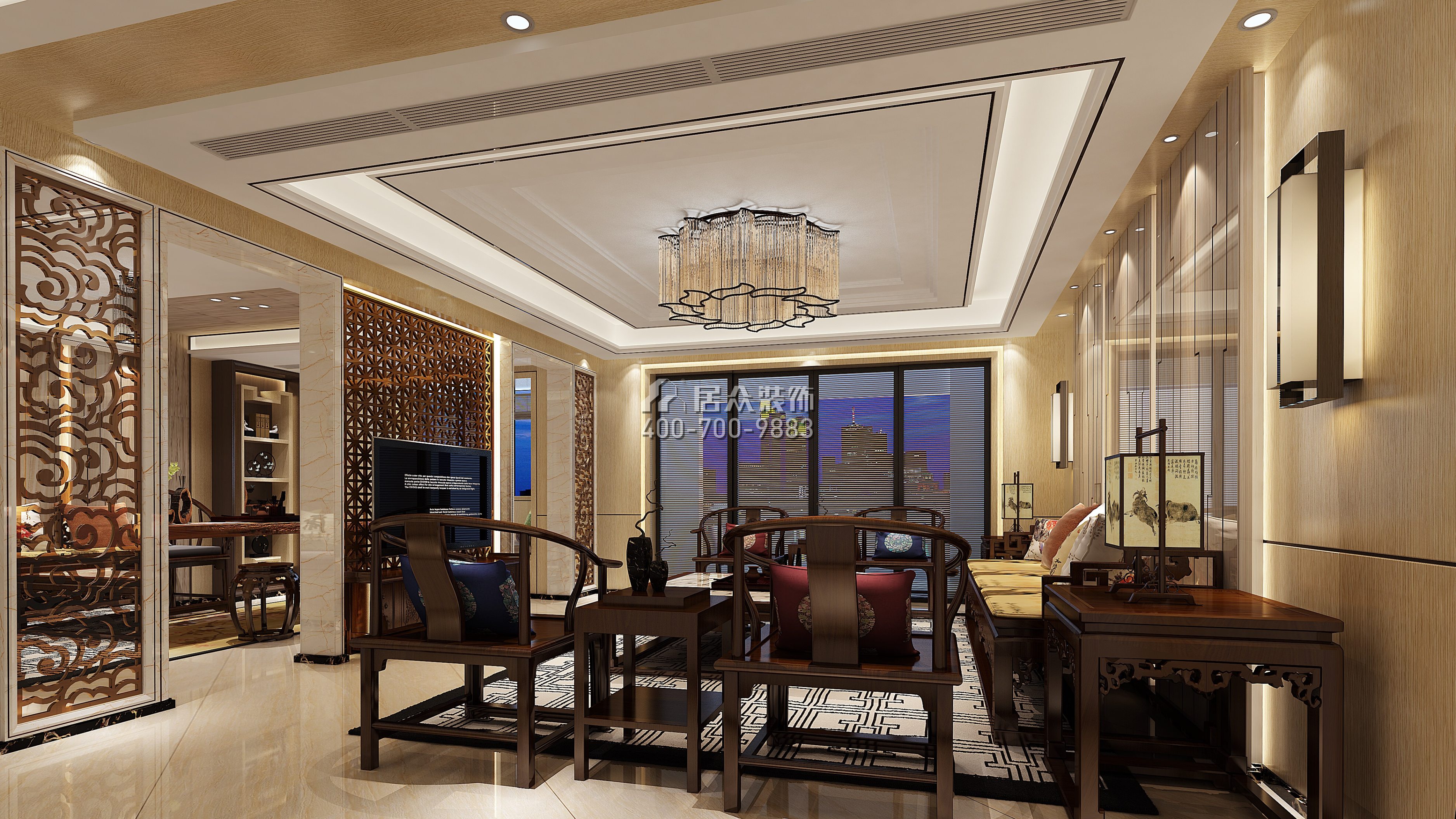海航城134平方米中式風格平層戶型客廳裝修效果圖