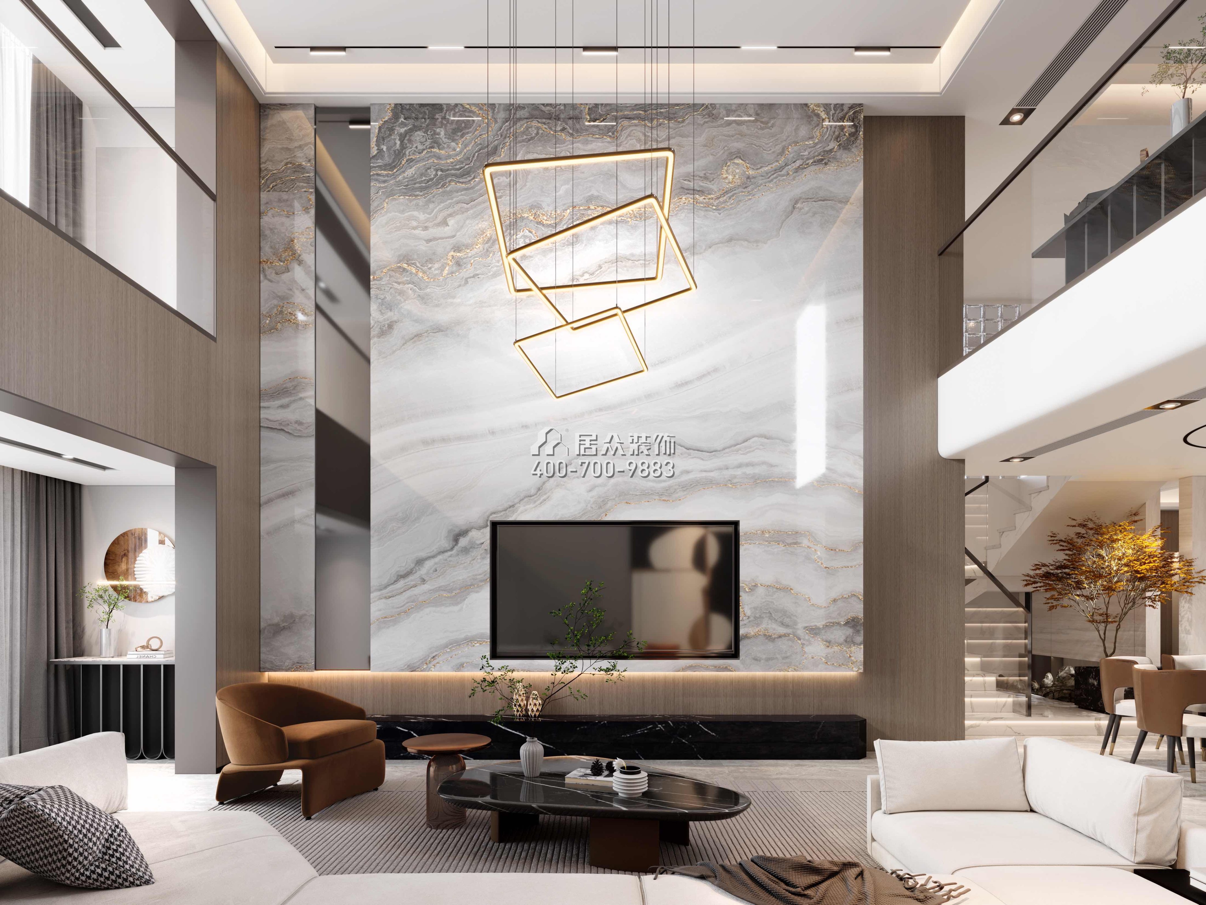 金天地悦湾400平方米现代简约风格复式户型客厅装修效果图