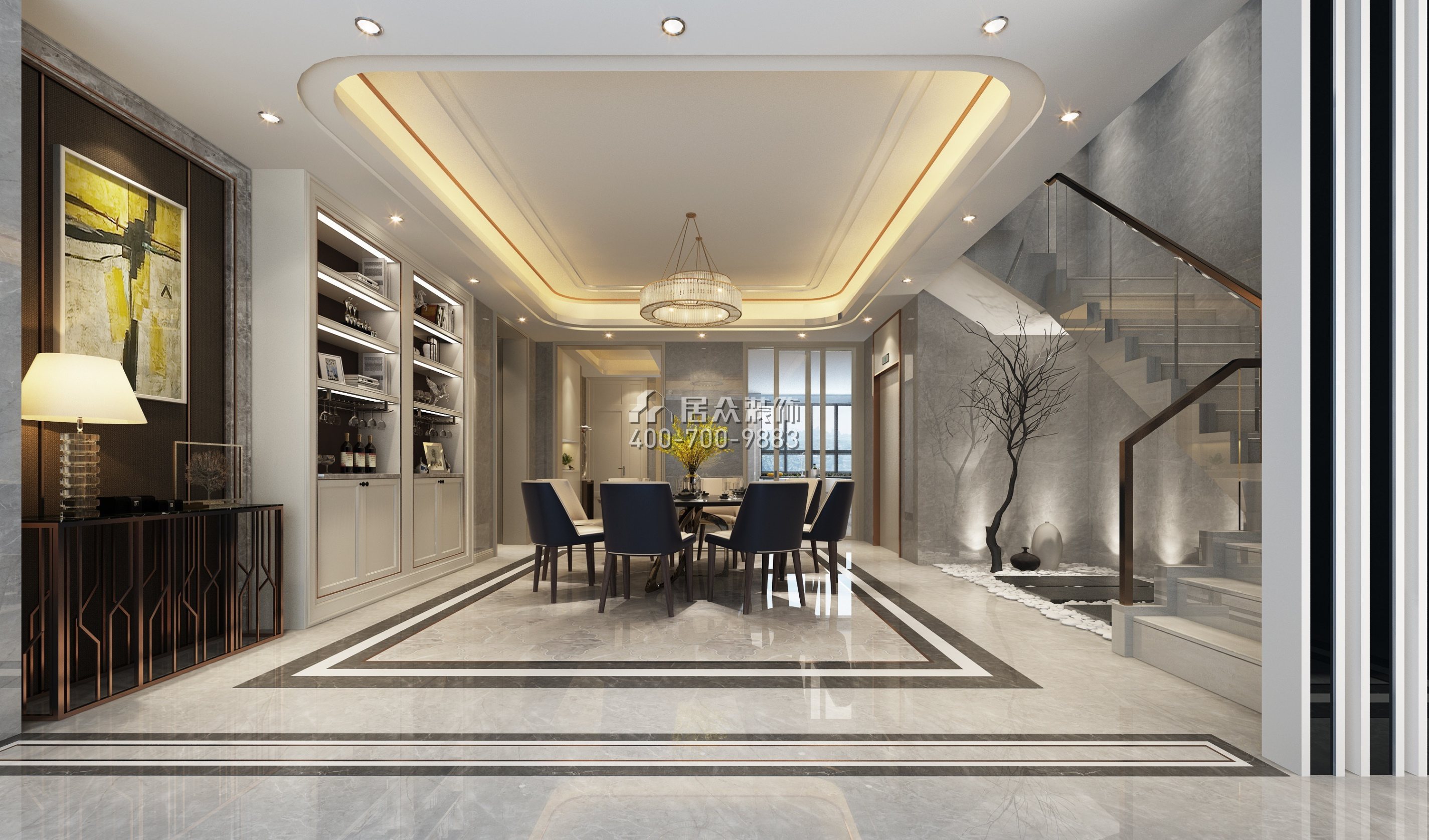 星河丹堤275平方米现代简约风格复式户型餐厅装修效果图
