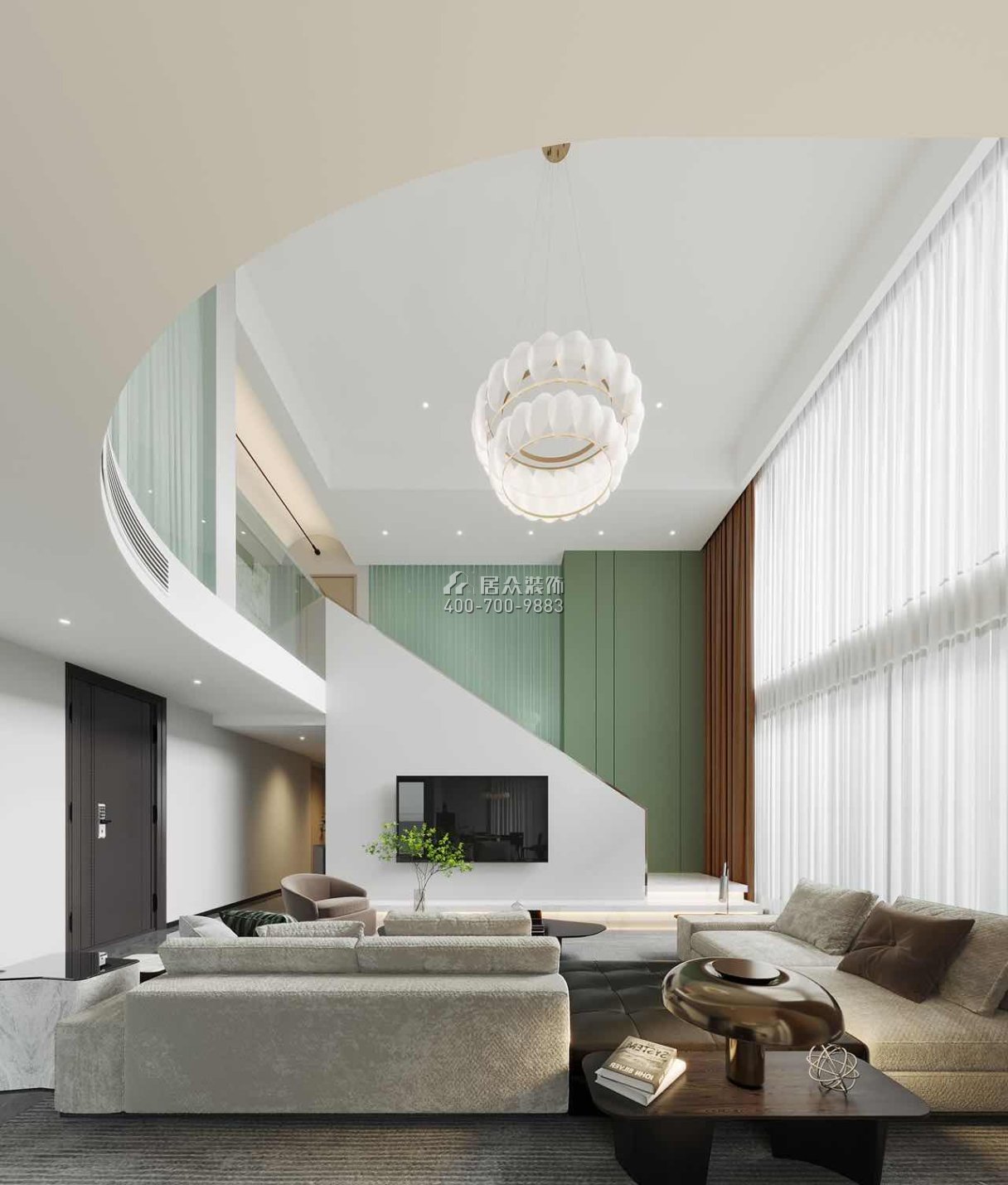 华发世纪城240平方米现代简约风格复式户型客厅装修效果图