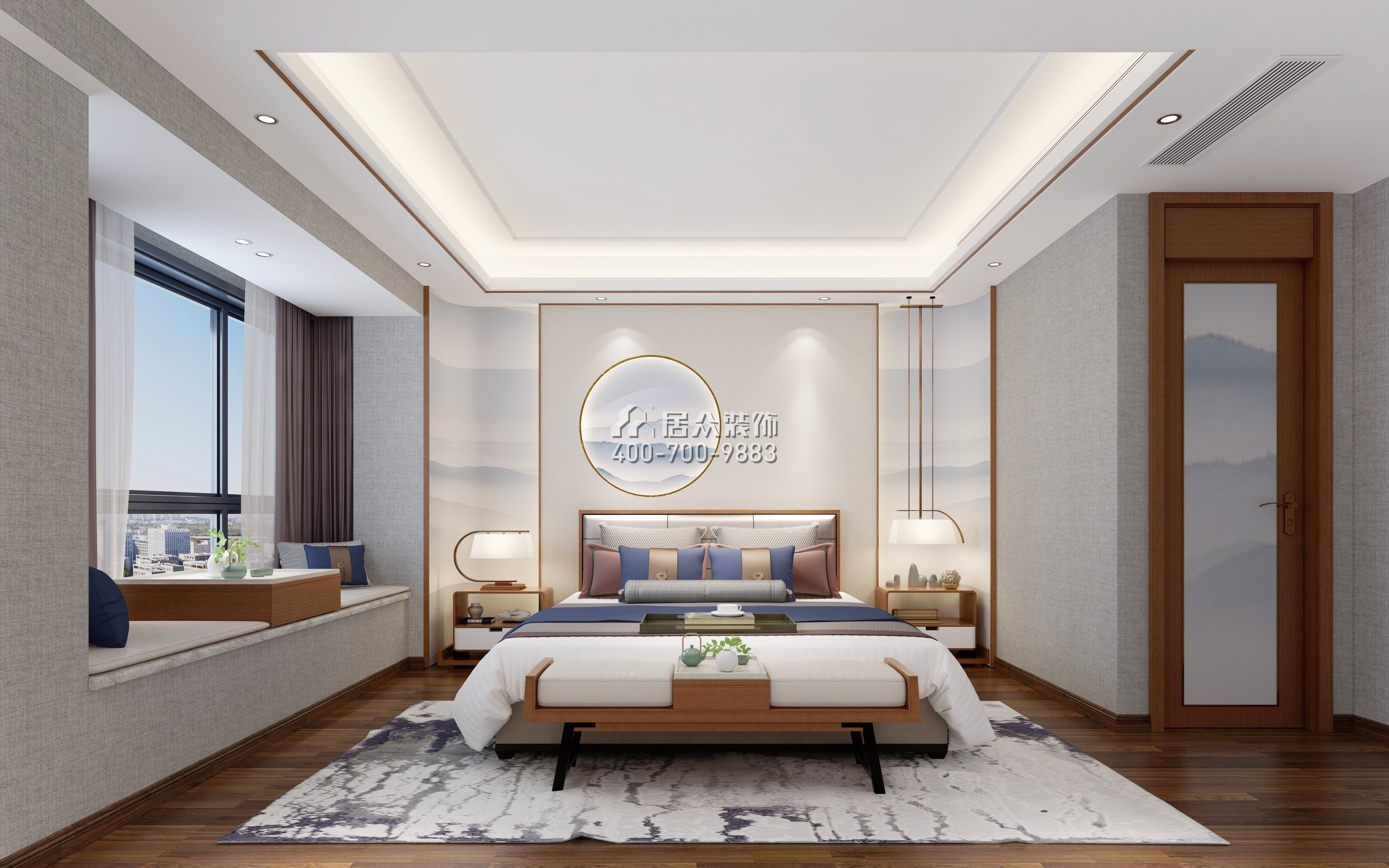 龙瑞佳园148平方米中式风格平层户型卧室装修效果图