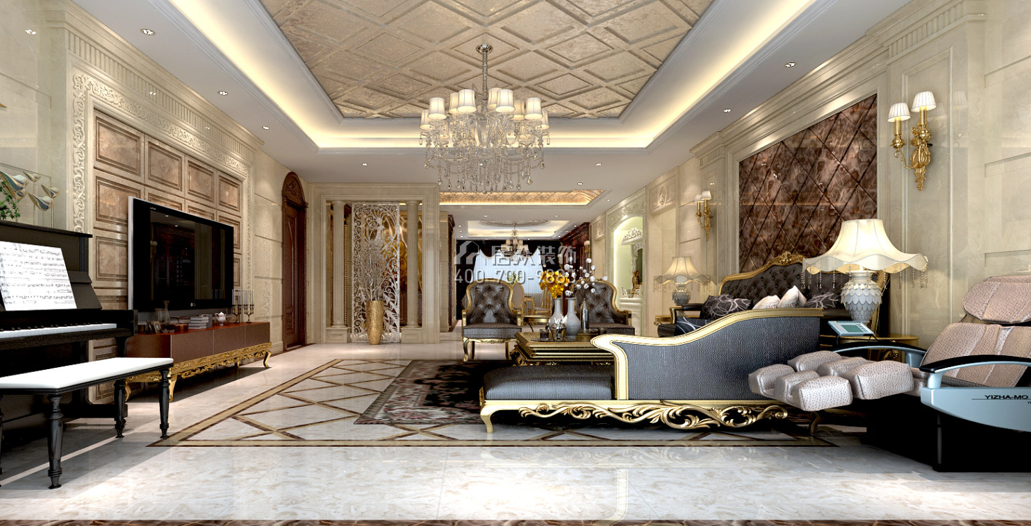國貿天琴灣180平方米新古典風格平層戶型客廳裝修效果圖