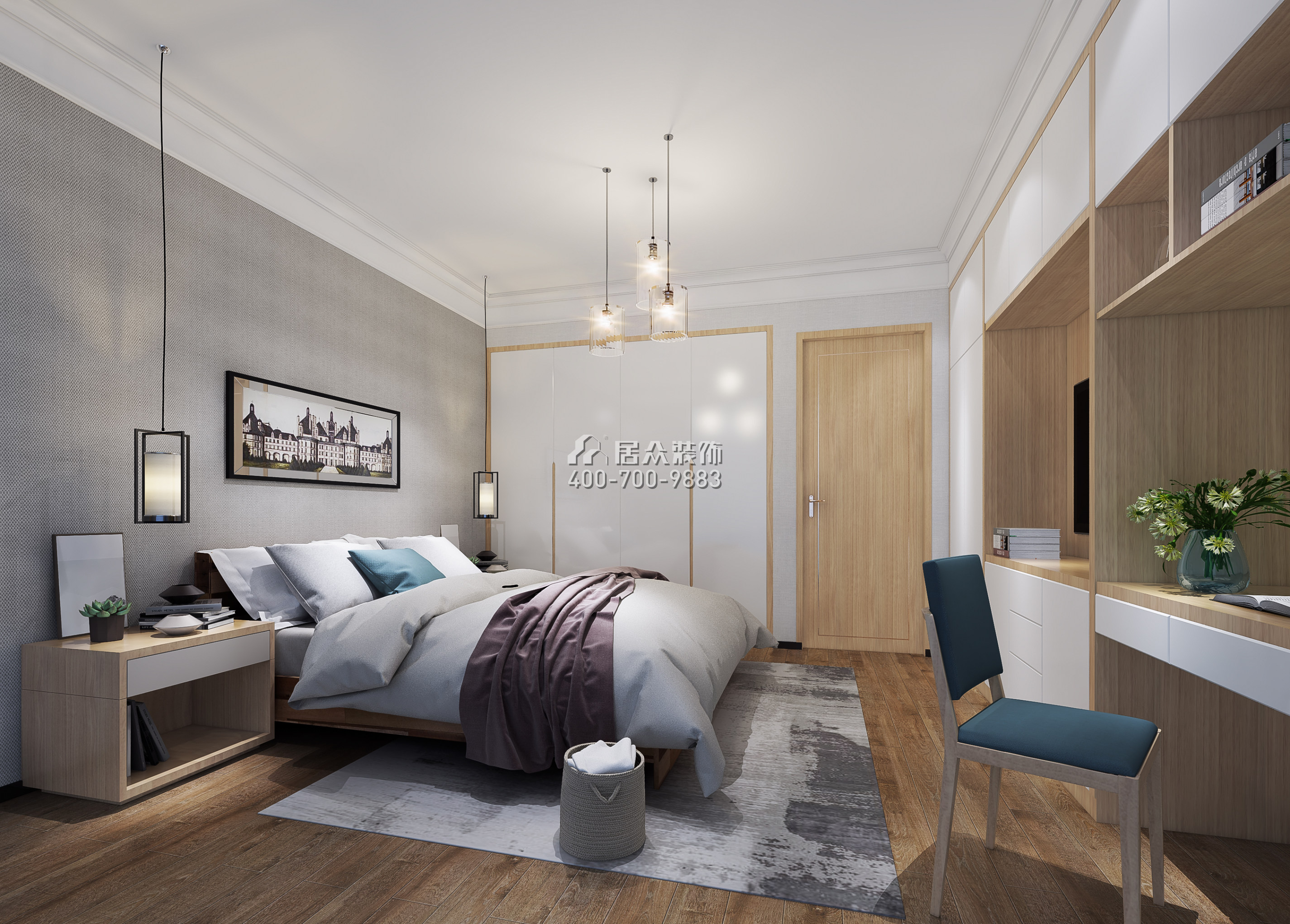 汇宾广场二期100平方米现代简约风格平层户型卧室装修效果图
