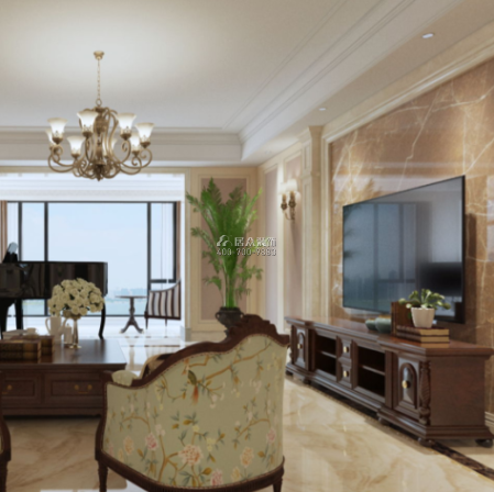 楚天逸品296平方米美式风格平层户型客厅装修效果图