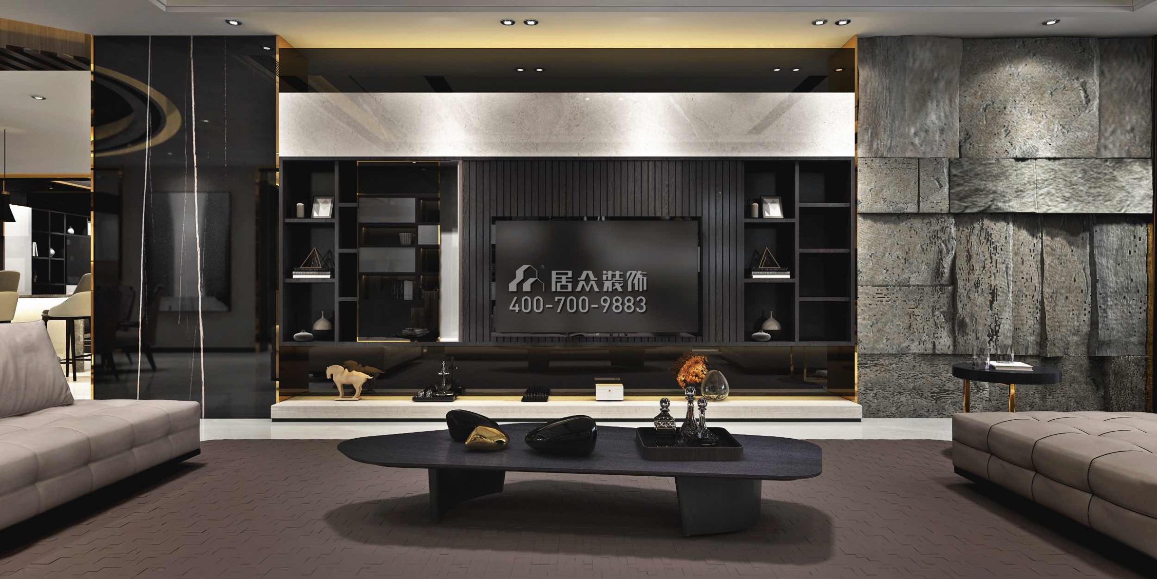 龙泉豪苑560平方米现代简约风格平层户型客厅九州平台官方网站（中国）有限公司效果图