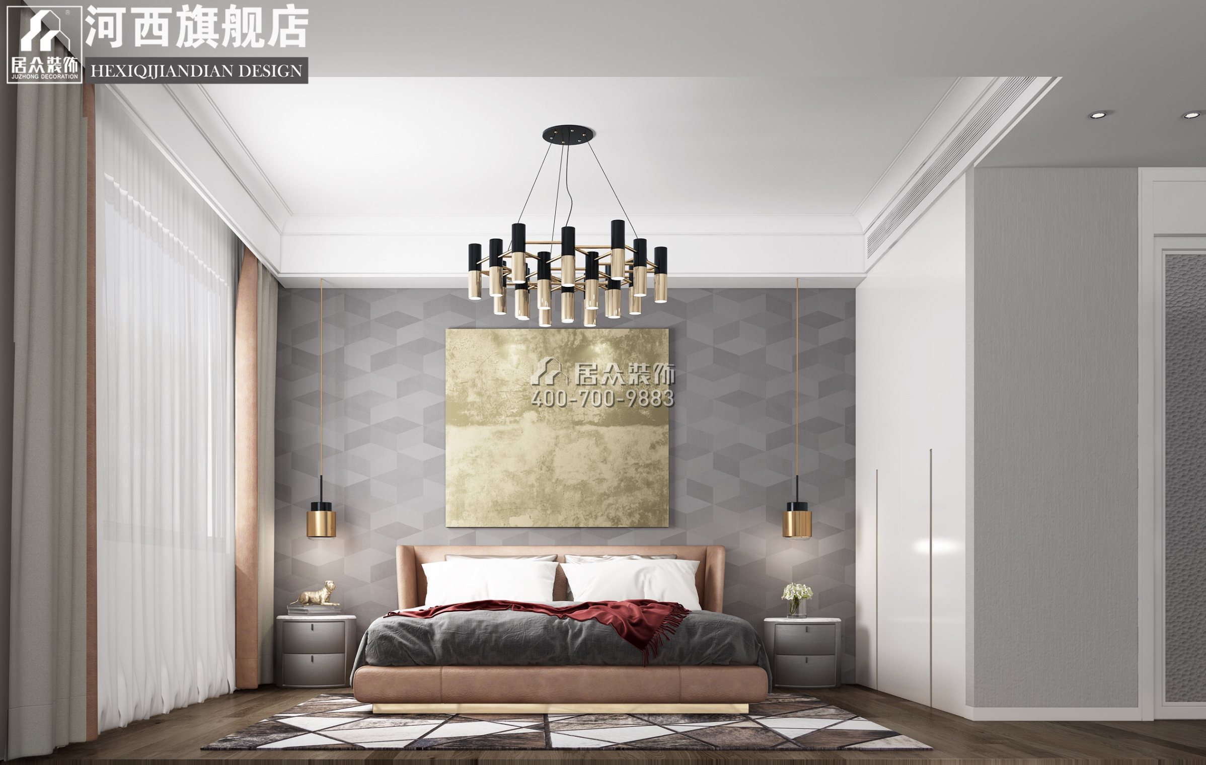 澳海澜庭248平方米现代简约风格复式户型卧室装修效果图