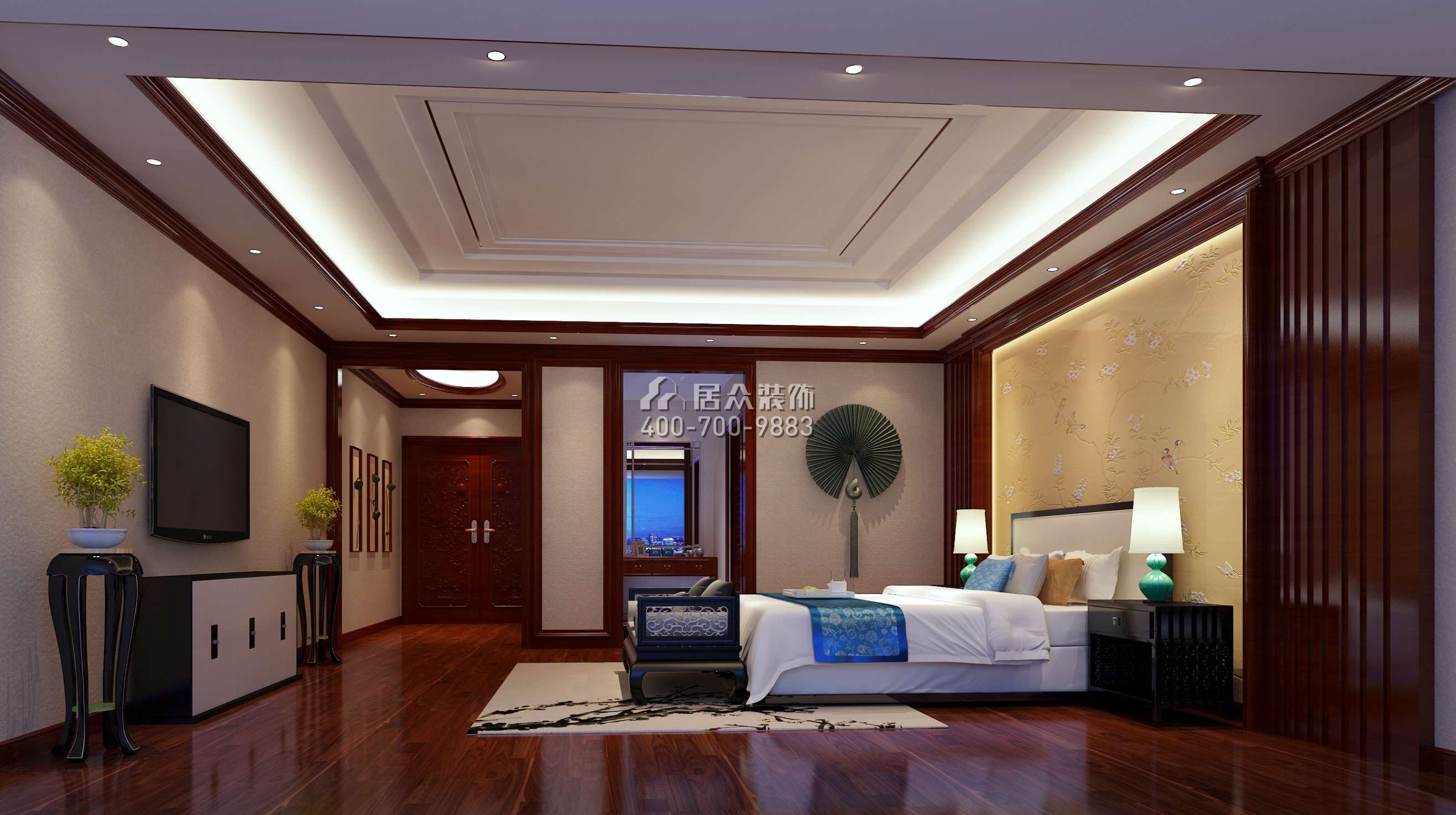 楠木花园350平方米中式风格别墅户型卧室装修效果图