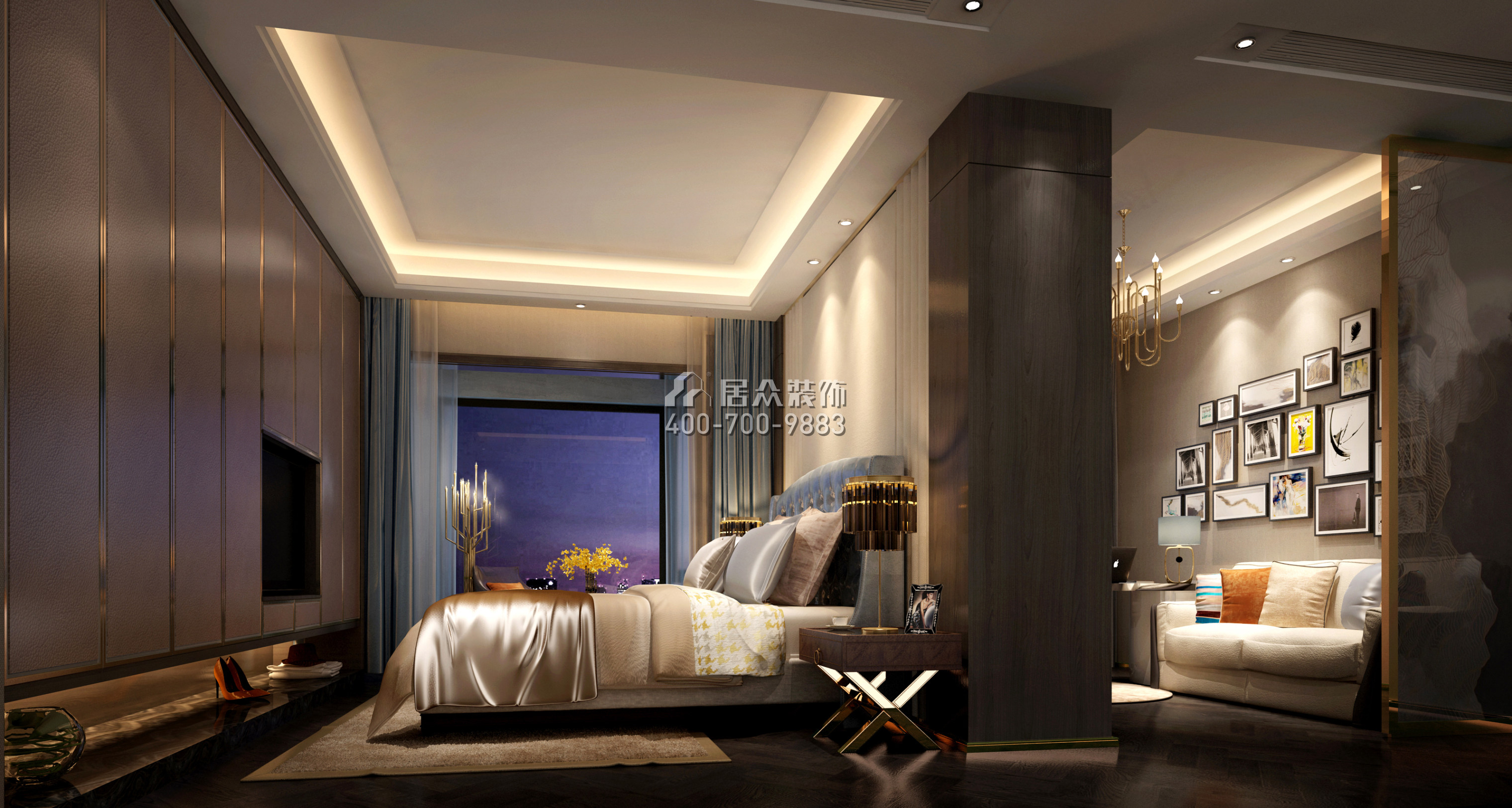 保利国际广场250平方米现代简约风格平层户型卧室装修效果图