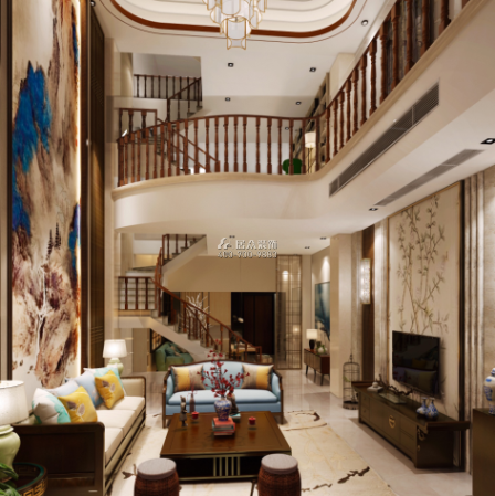 龙湖湘风原著320平方米中式风格别墅户型客厅装修效果图