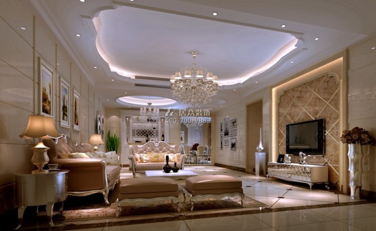 湘江一号180平方米欧式风格平层户型客厅装修效果图