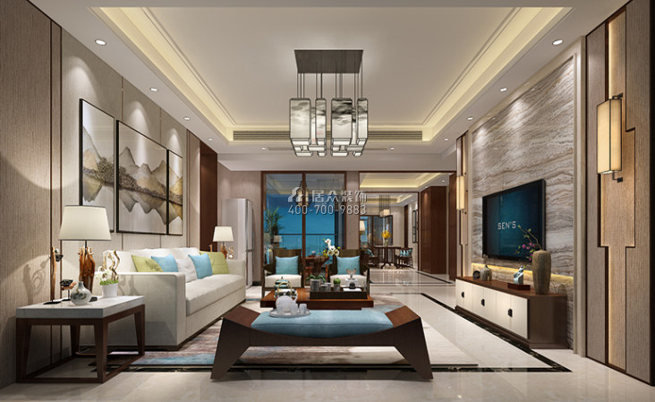 博林天瑞188平方米中式風格平層戶型客廳裝修效果圖
