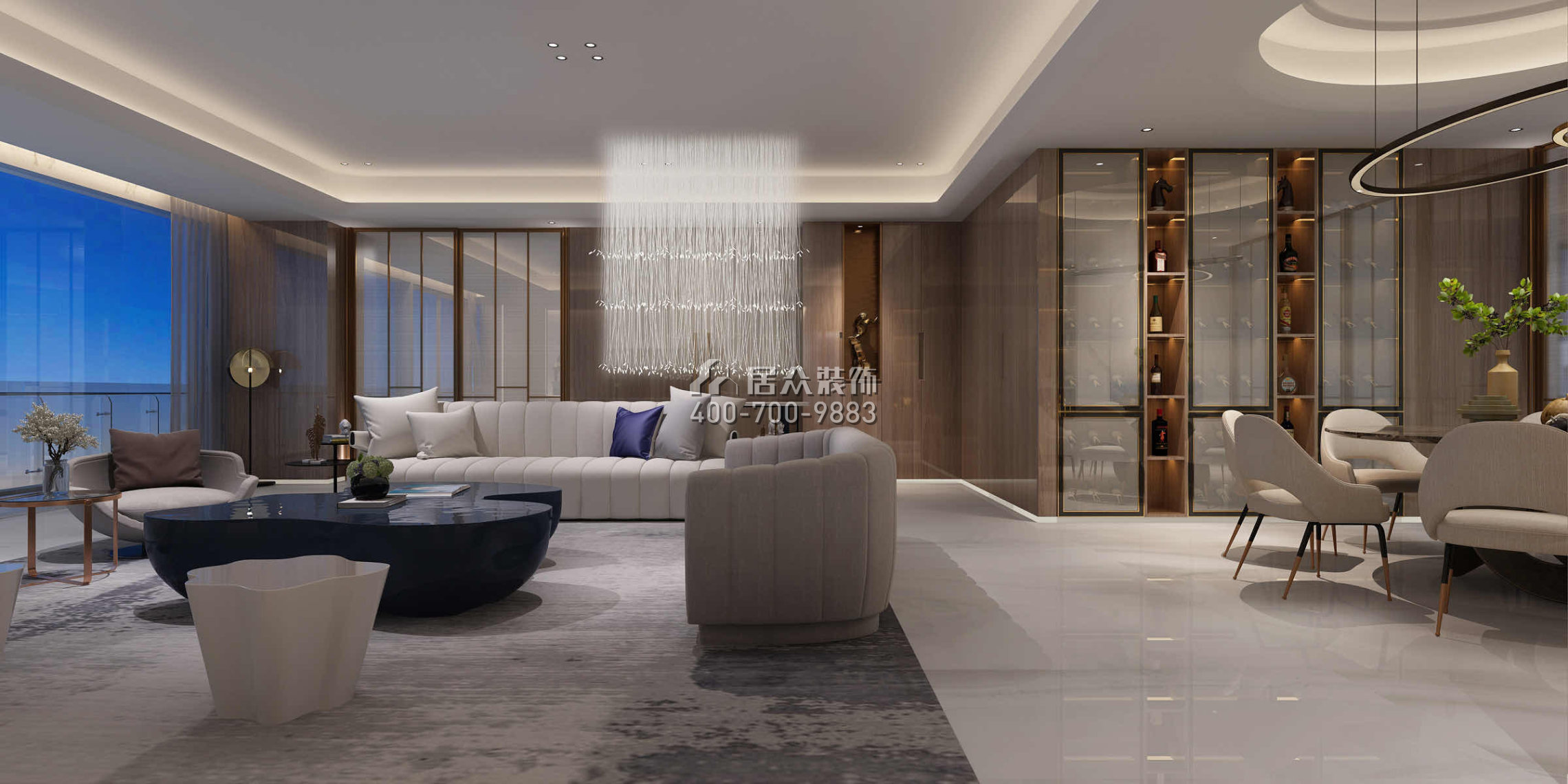 恒禾七尚350平方米現代簡約風格平層戶型客廳裝修效果圖