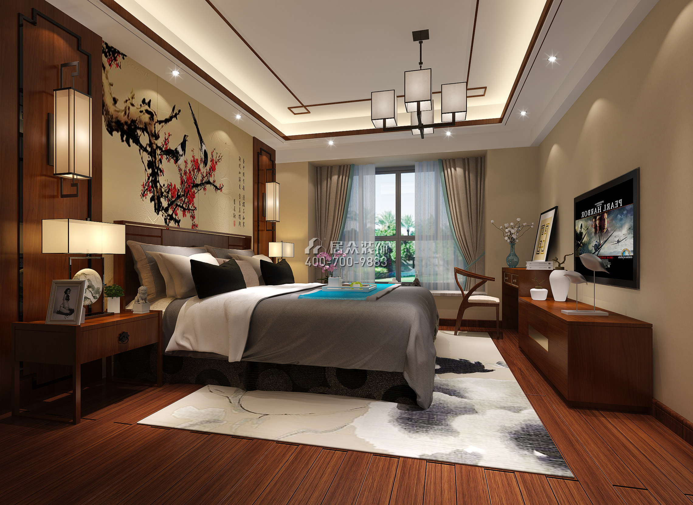 珊瑚天峰170平方米中式风格平层户型卧室装修效果图