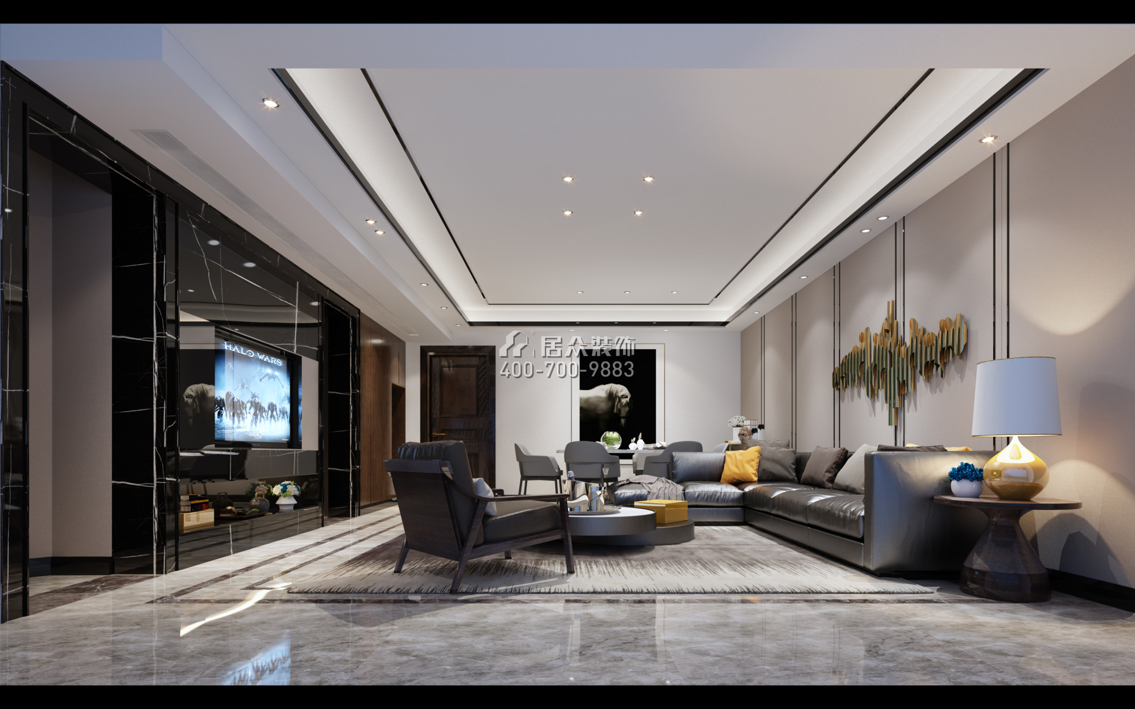 中旅广场118平方米现代简约风格平层户型客厅装修效果图