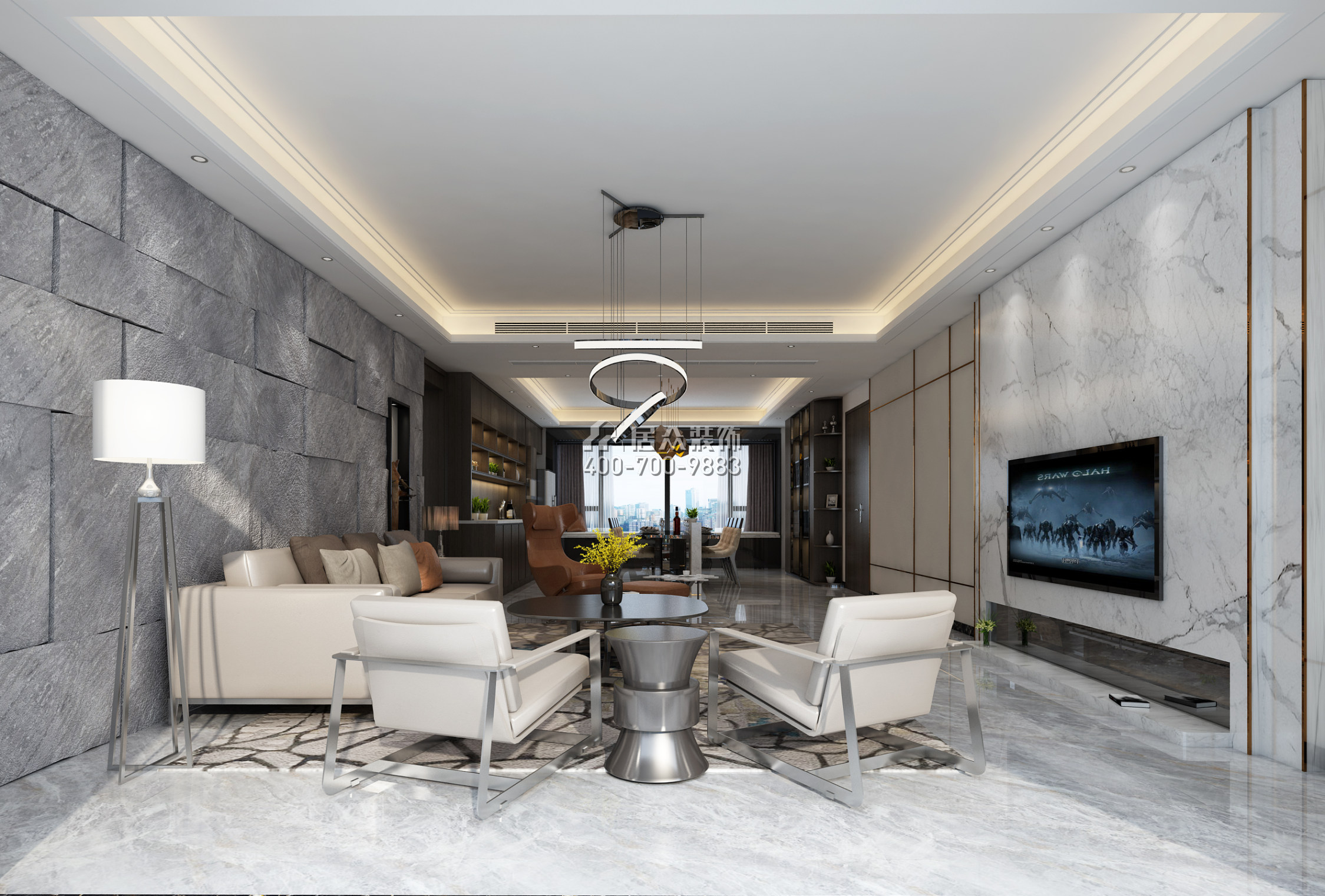 华发峰景湾233平方米现代简约风格平层户型客厅装修效果图
