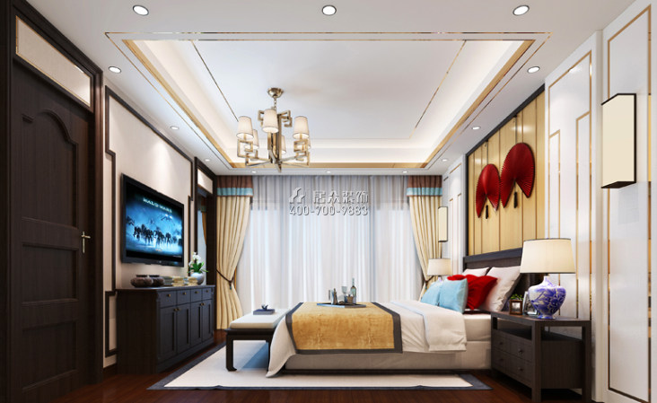 中央国墅园300平方米中式风格别墅户型卧室装修效果图