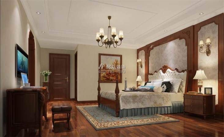 公园1903145平方米美式风格平层户型卧室装修效果图