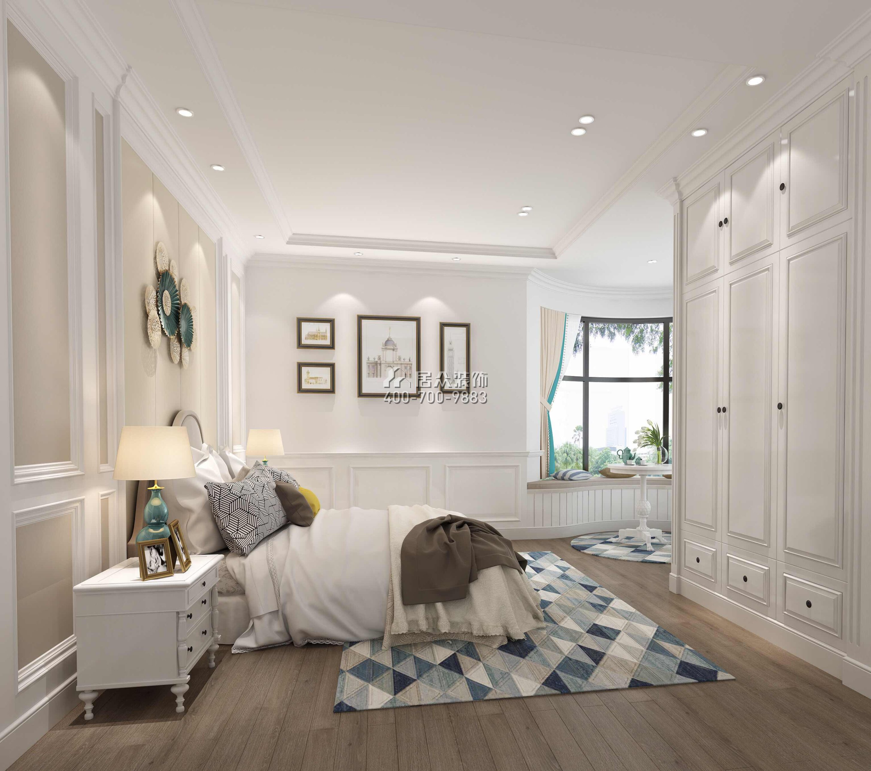 星河传说聚星岛110平方米美式风格平层户型卧室装修效果图