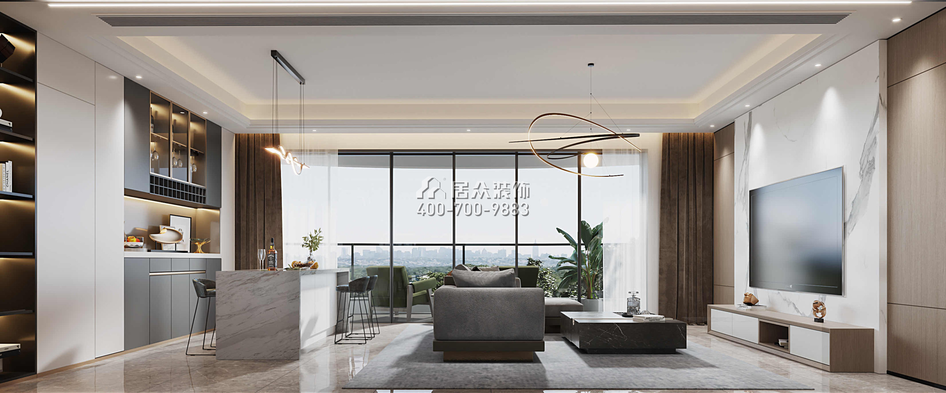 華發綠洋灣191平方米現代簡約風格平層戶型客廳裝修效果圖