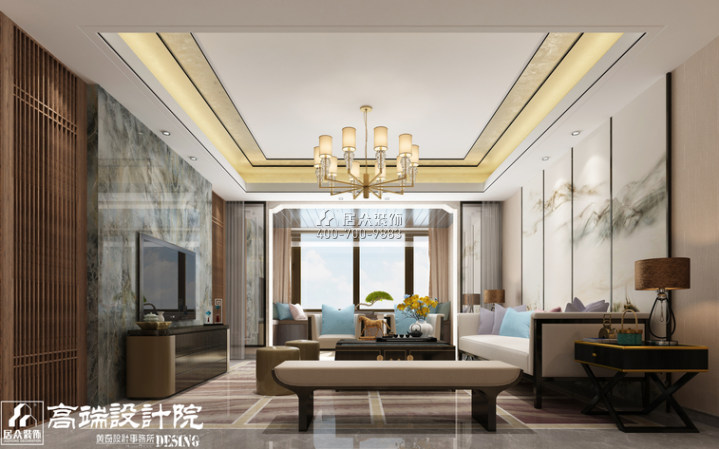 湘江一號210平方米中式風格平層戶型客廳裝修效果圖