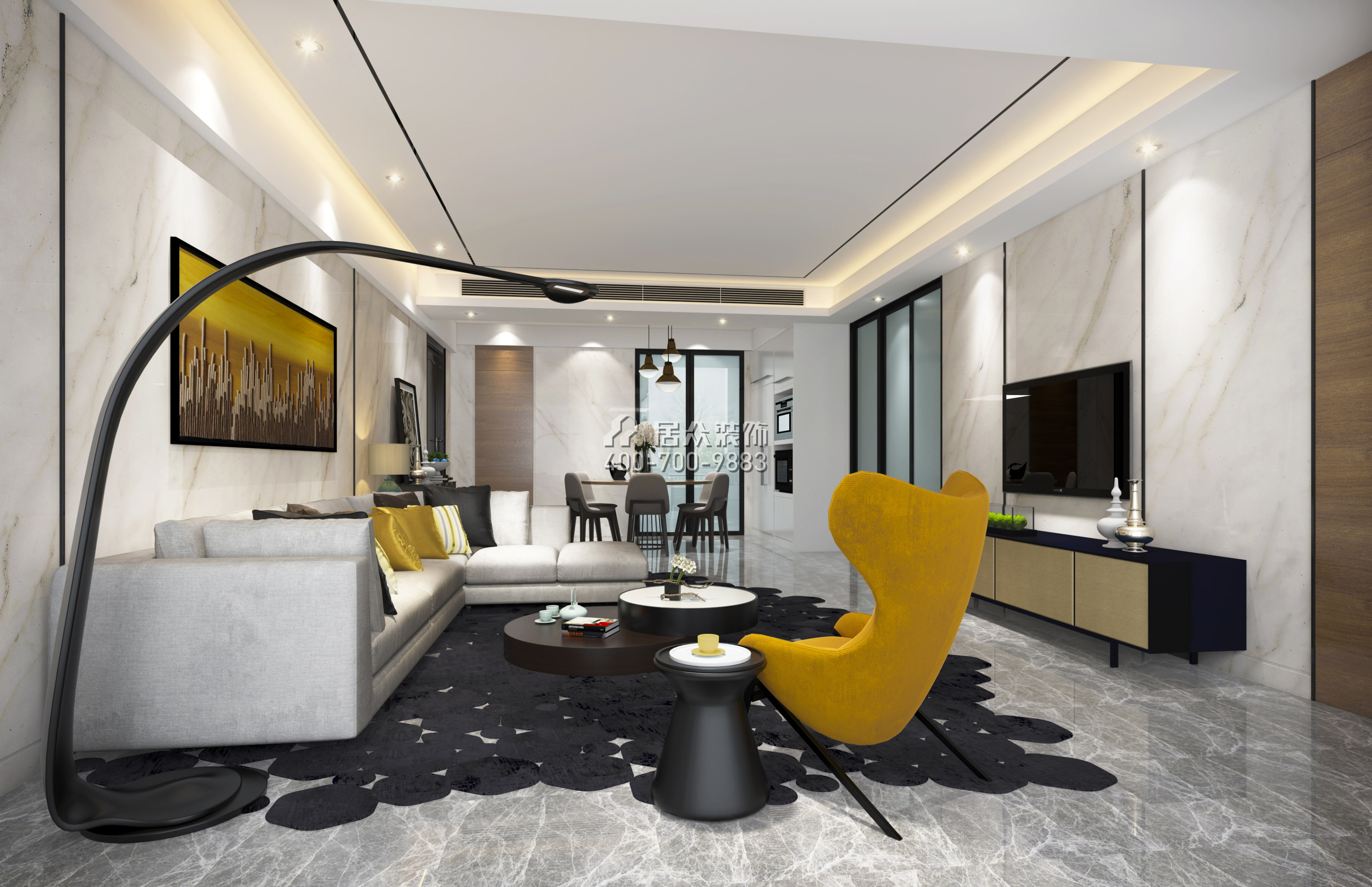 新世界商務中心170平方米現代簡約風格平層戶型客廳裝修效果圖