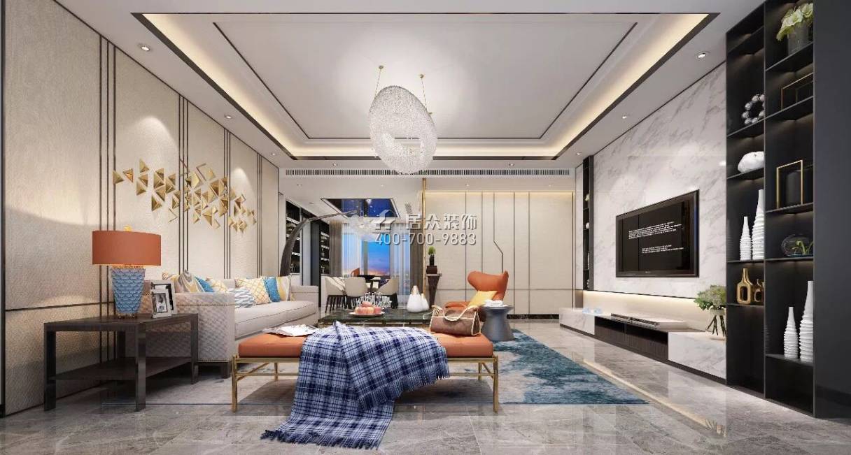 松茂御龍灣雅苑一期180平方米現代簡約風格平層戶型客廳裝修效果圖