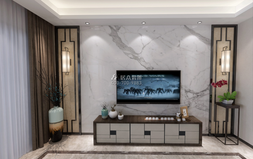 华侨城天鹅湖250平方米中式风格平层户型客厅装修效果图