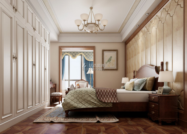 保利国际广场160平方米美式风格平层户型卧室装修效果图