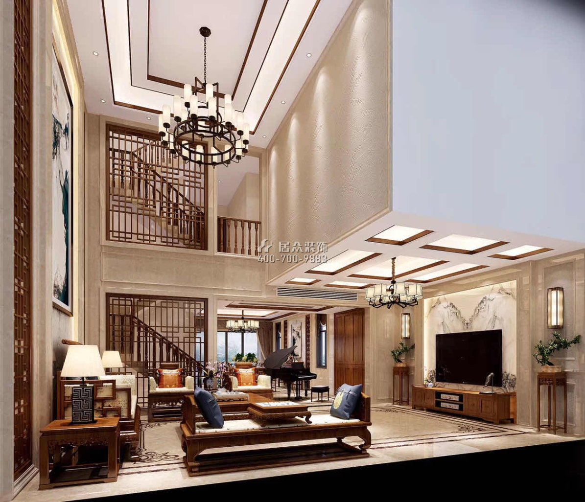 華桂園330平方米中式風格別墅戶型客廳裝修效果圖