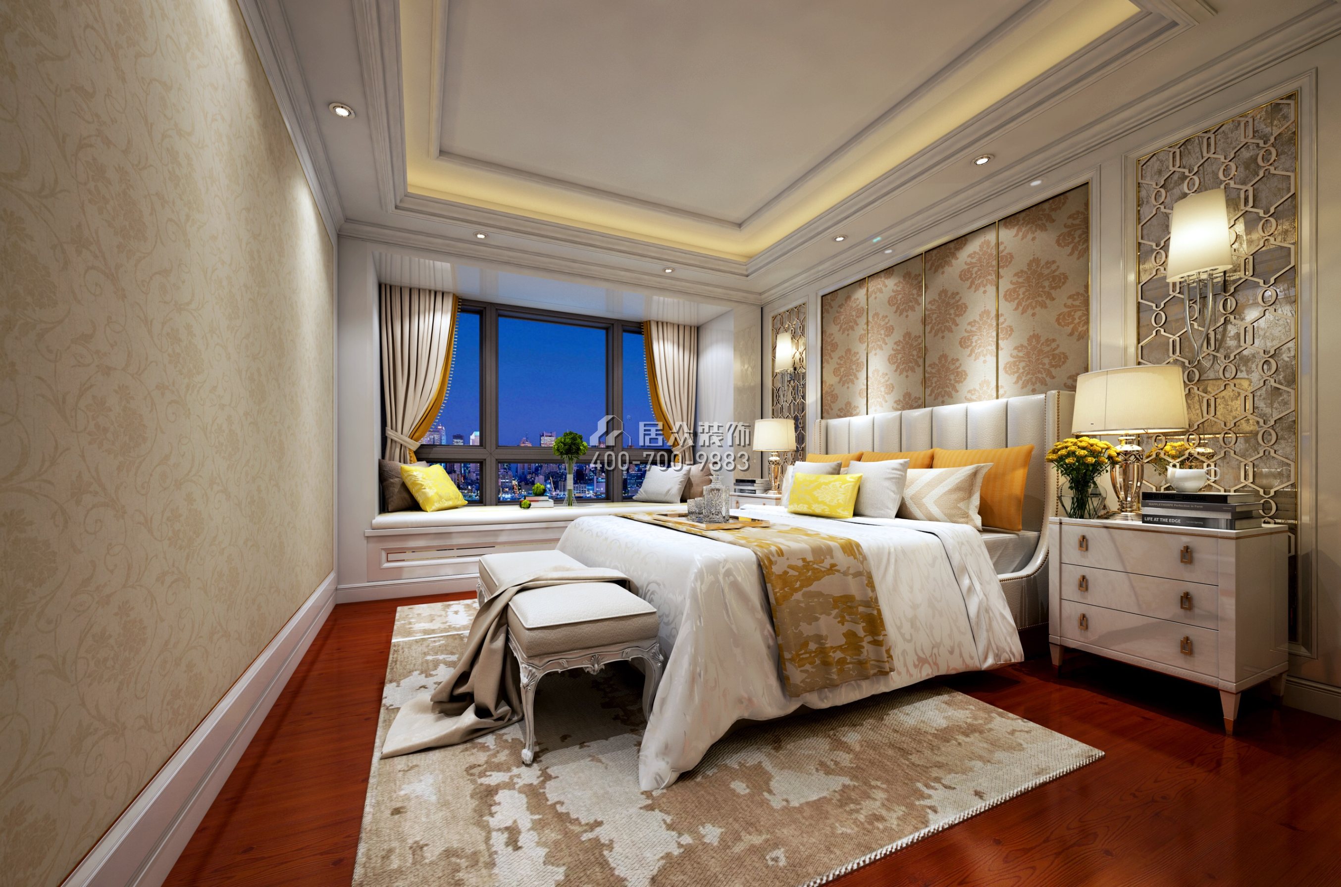御湖峰家园260平方米欧式风格平层户型卧室装修效果图