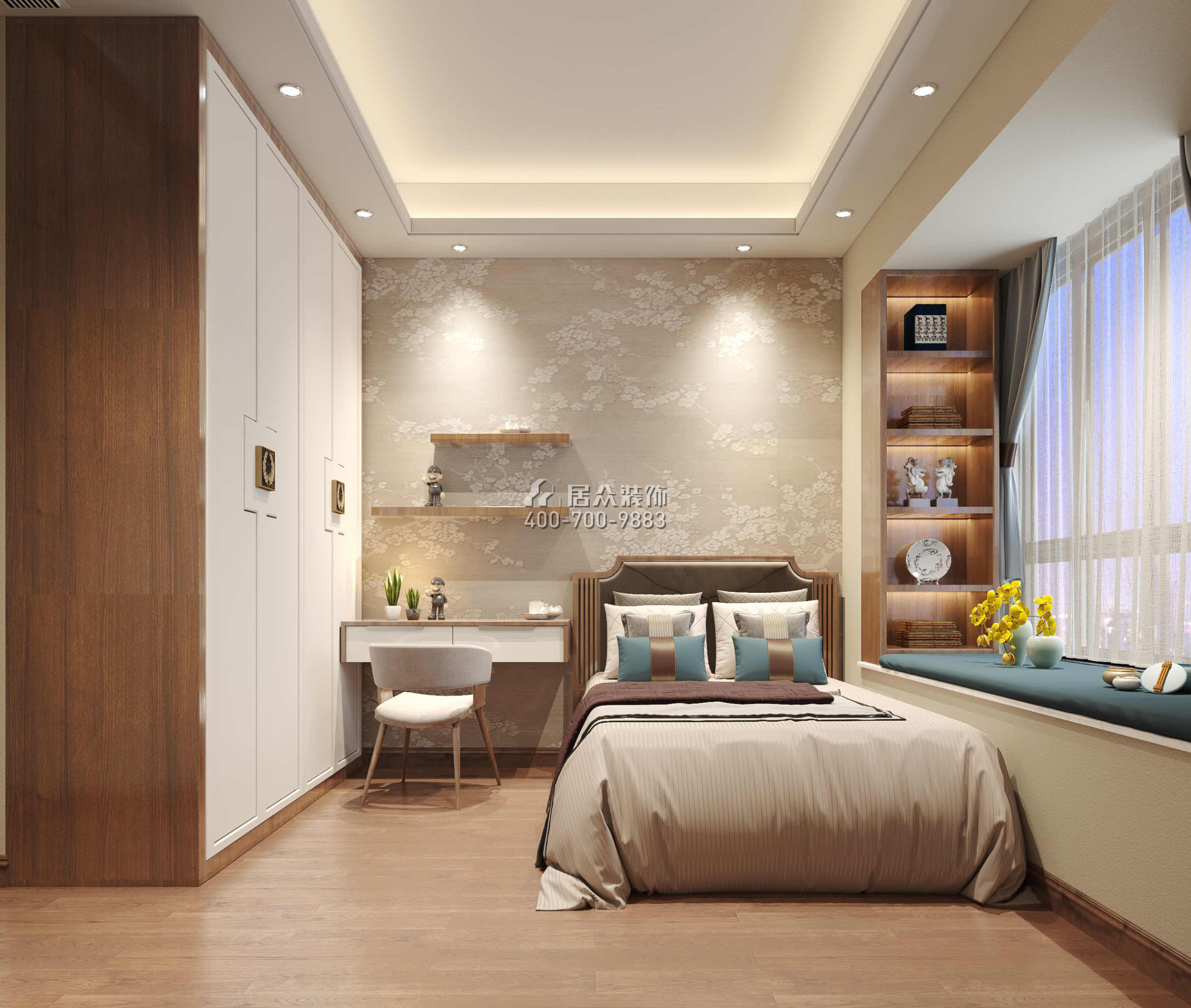 华发峰景湾216平方米中式风格平层户型卧室装修效果图