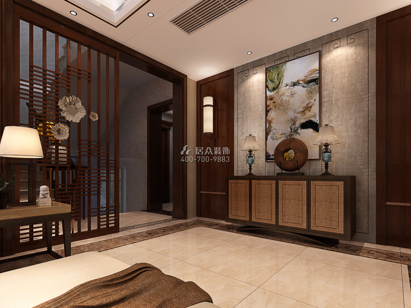 宝峰欣城1000平方米中式风格别墅户型客厅装修效果图