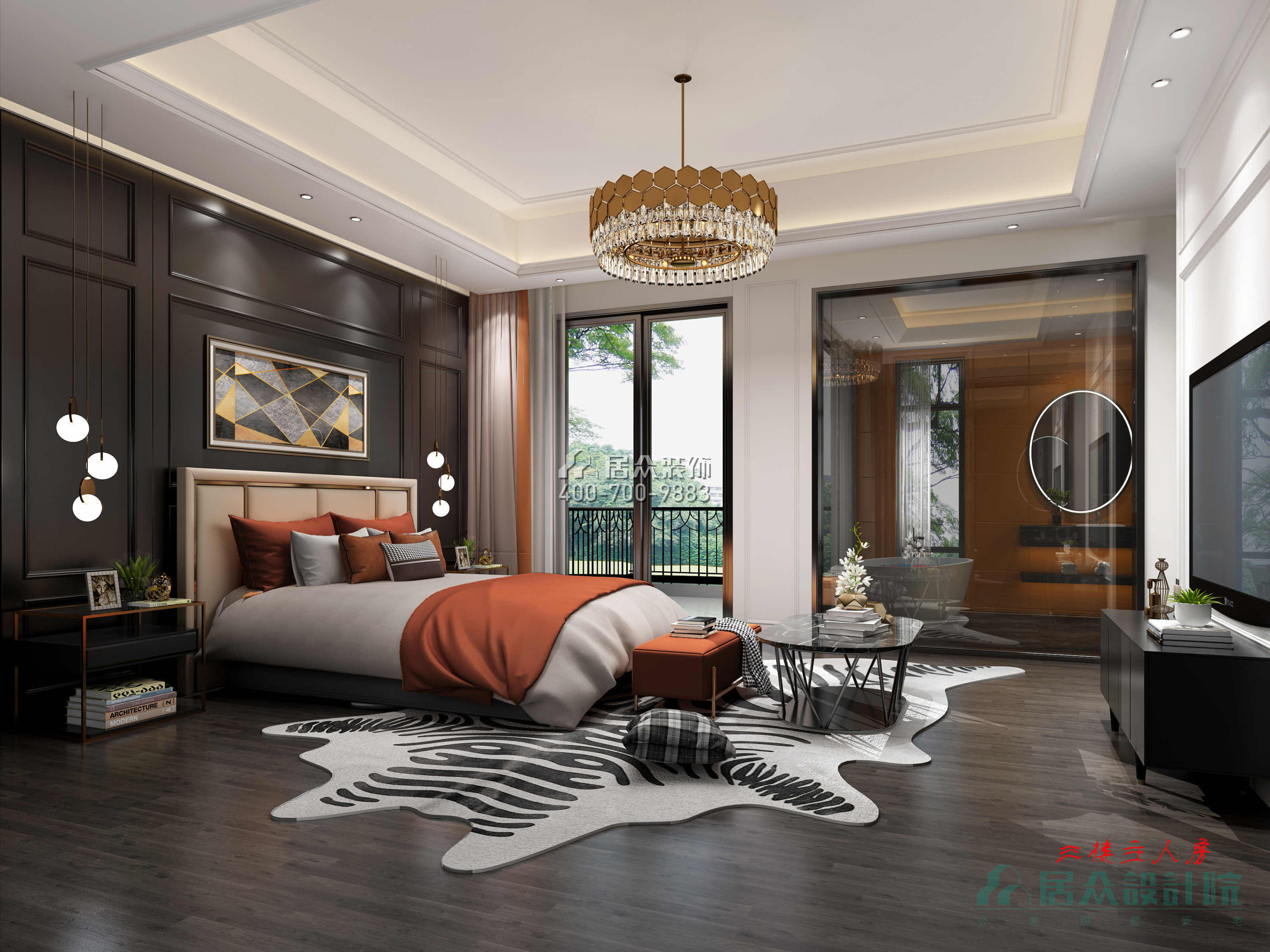 紫檀山700平方米现代简约风格别墅户型卧室装修效果图