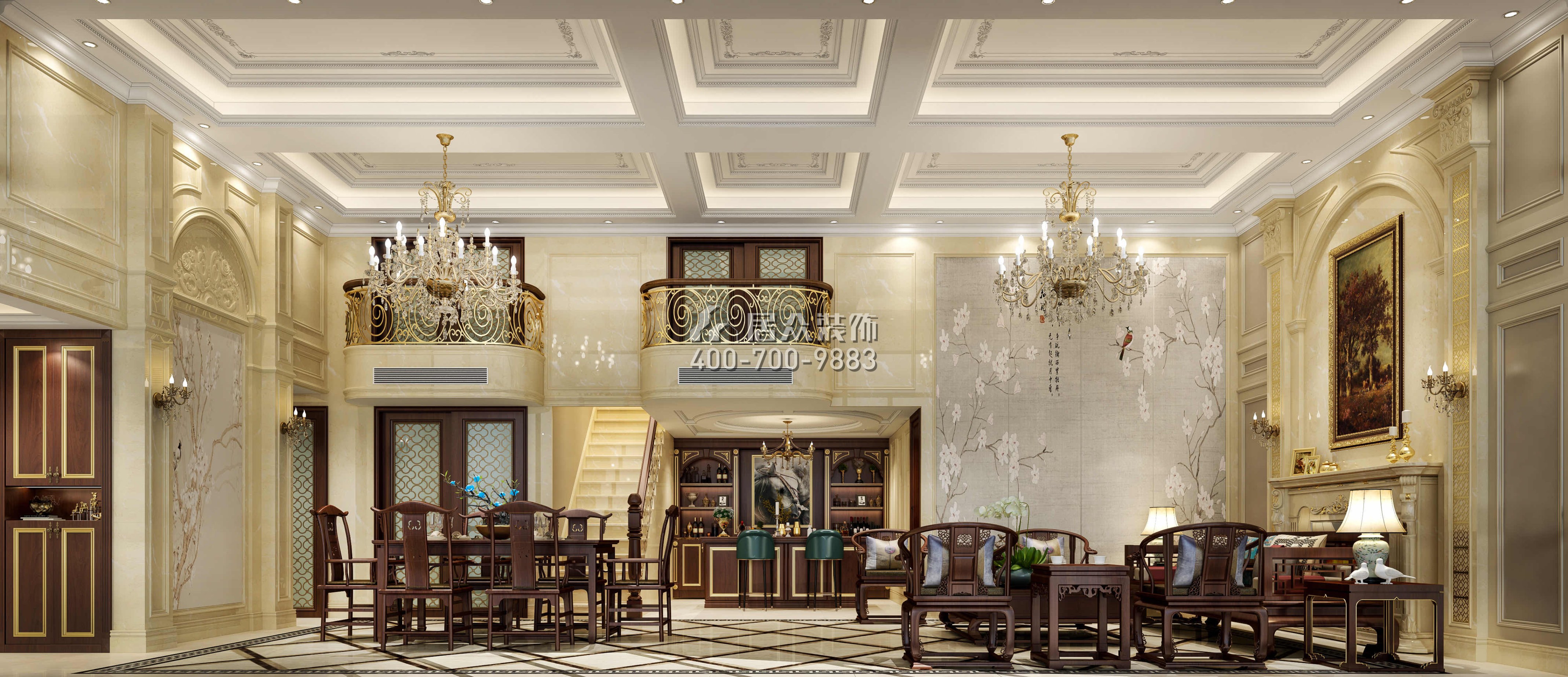 華發廣場悅海灣200平方米新古典風格復式戶型客廳裝修效果圖