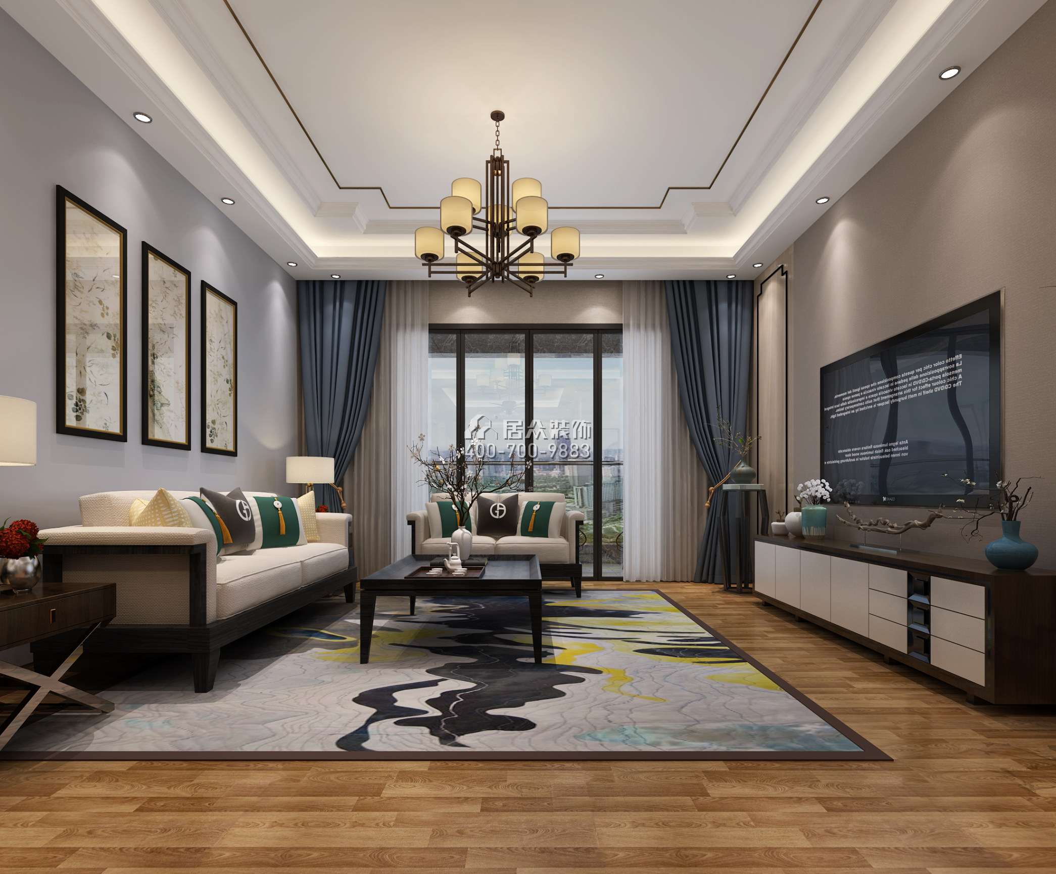 天悦湾160平方米中式风格平层户型客厅装修效果图