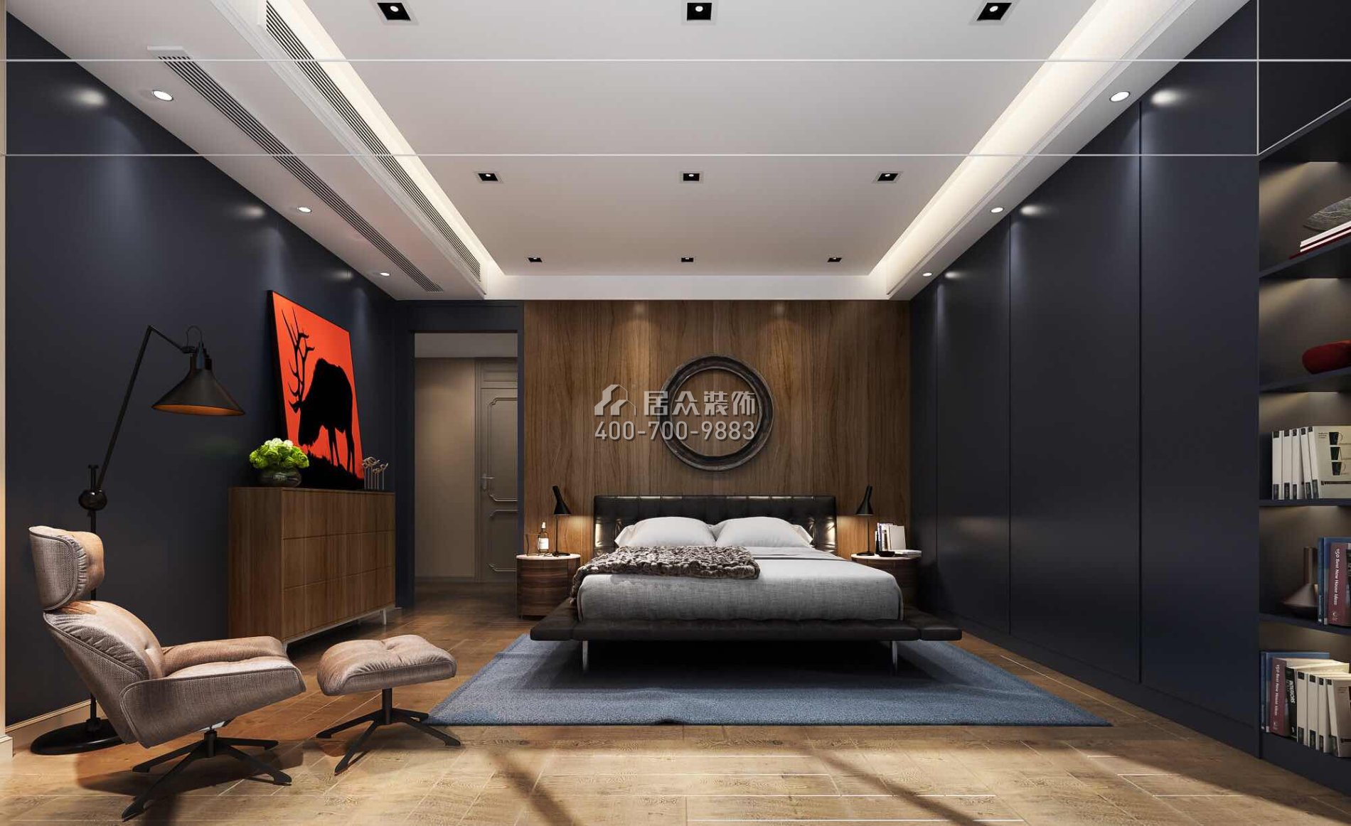 香山里花园三期178平方米美式风格平层户型卧室kok电竞平台效果图