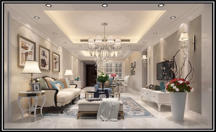 联投东方华府二期83平方米欧式风格平层户型客厅装修效果图