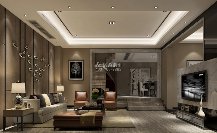幸福世家230平方米现代简约风格复式户型客厅装修效果图