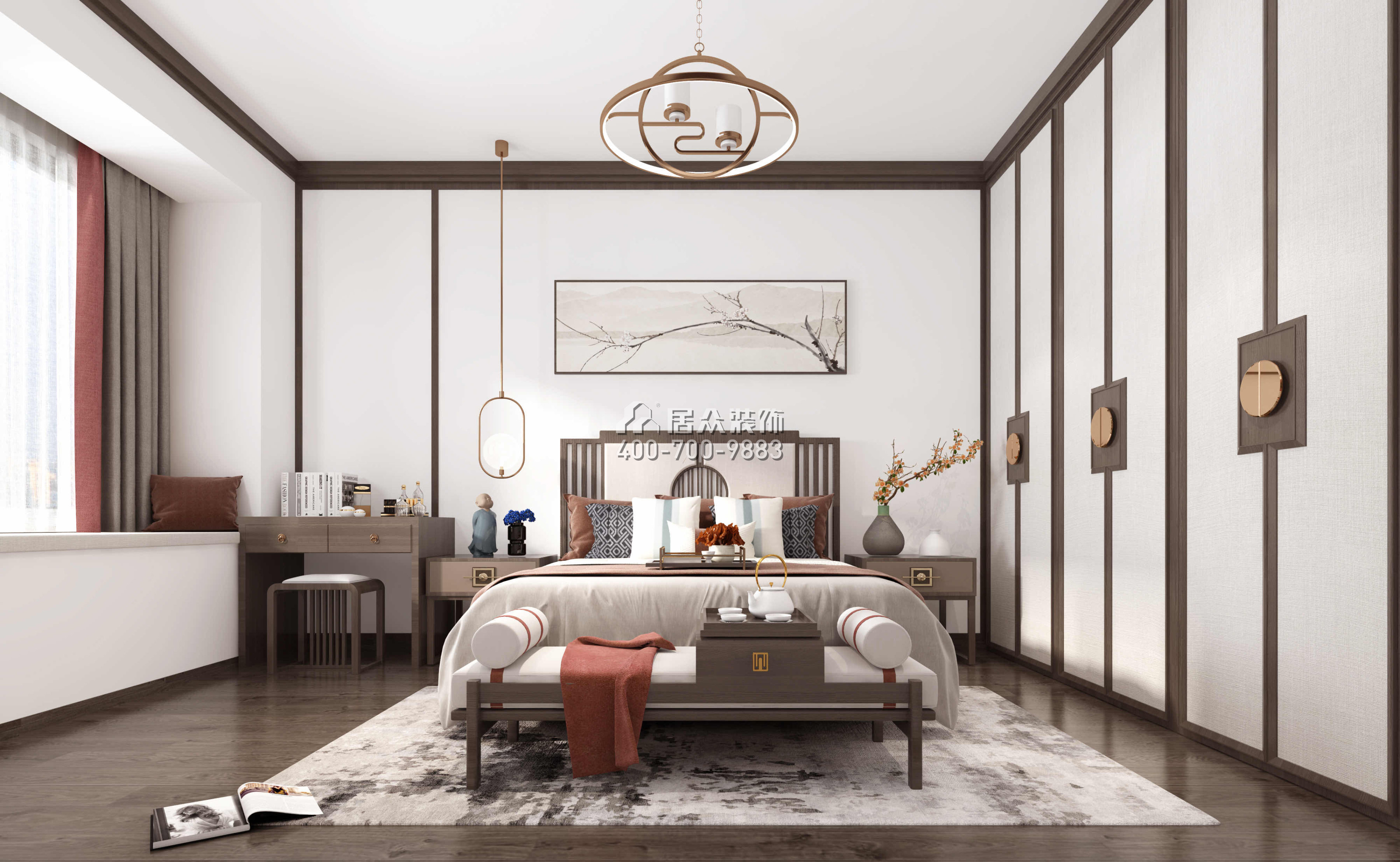 錦繡國際花城200平方米中式風格平層戶型臥室裝修效果圖