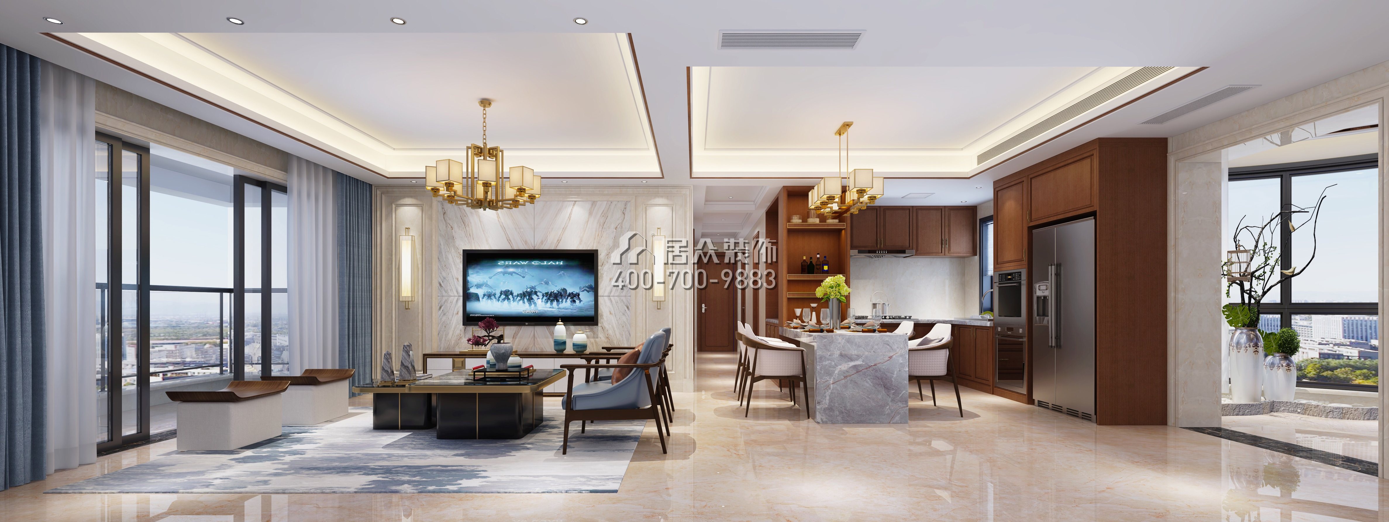 龙瑞佳园148平方米中式风格平层户型客厅装修效果图