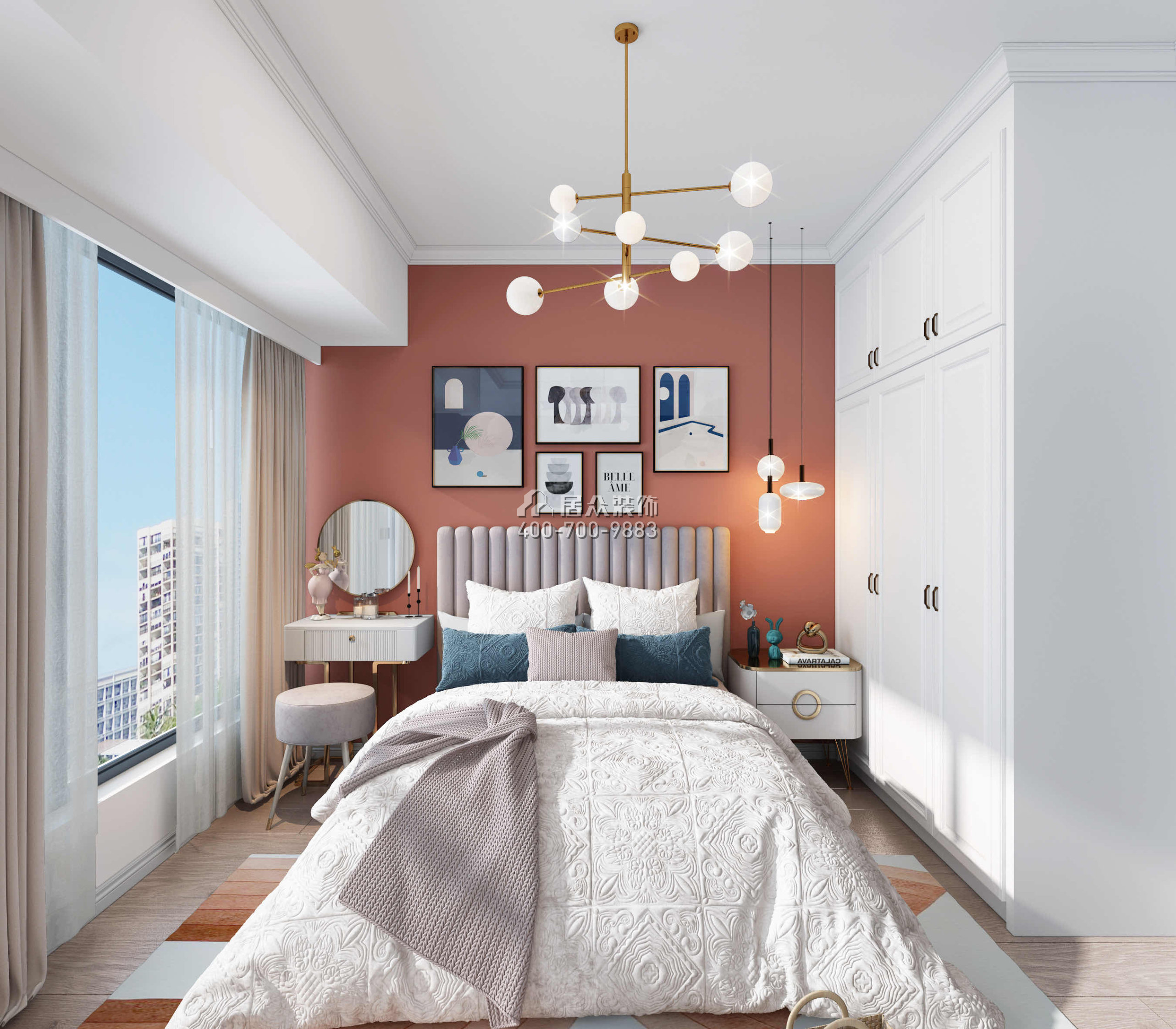 锦荟park120平方米北欧风格平层户型卧室装修效果图