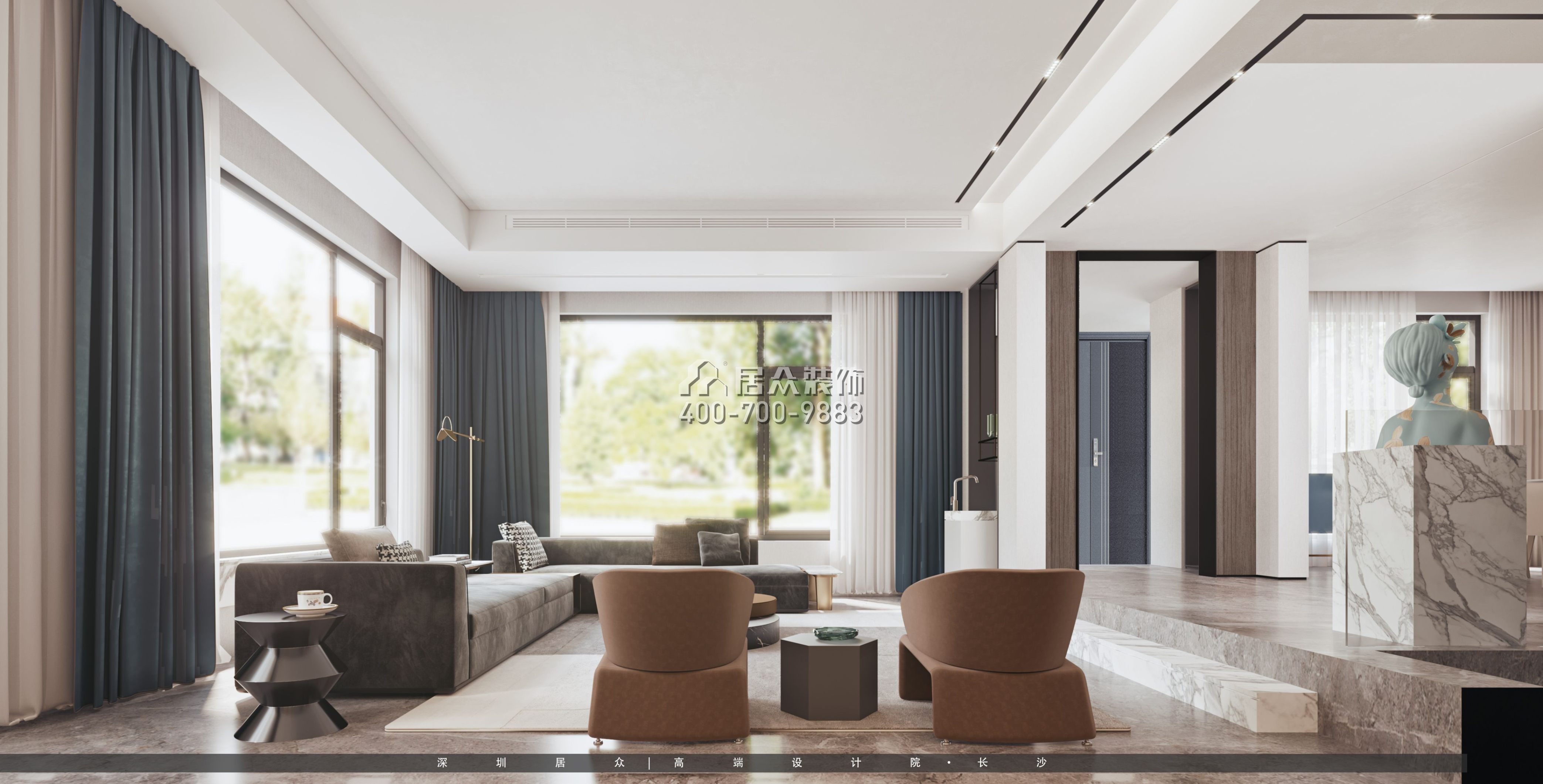 龙湖560平方米现代简约风格别墅户型客厅装修效果图