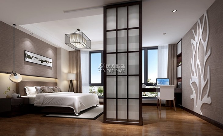 中航樾公馆178平方米中式风格平层户型卧室装修效果图