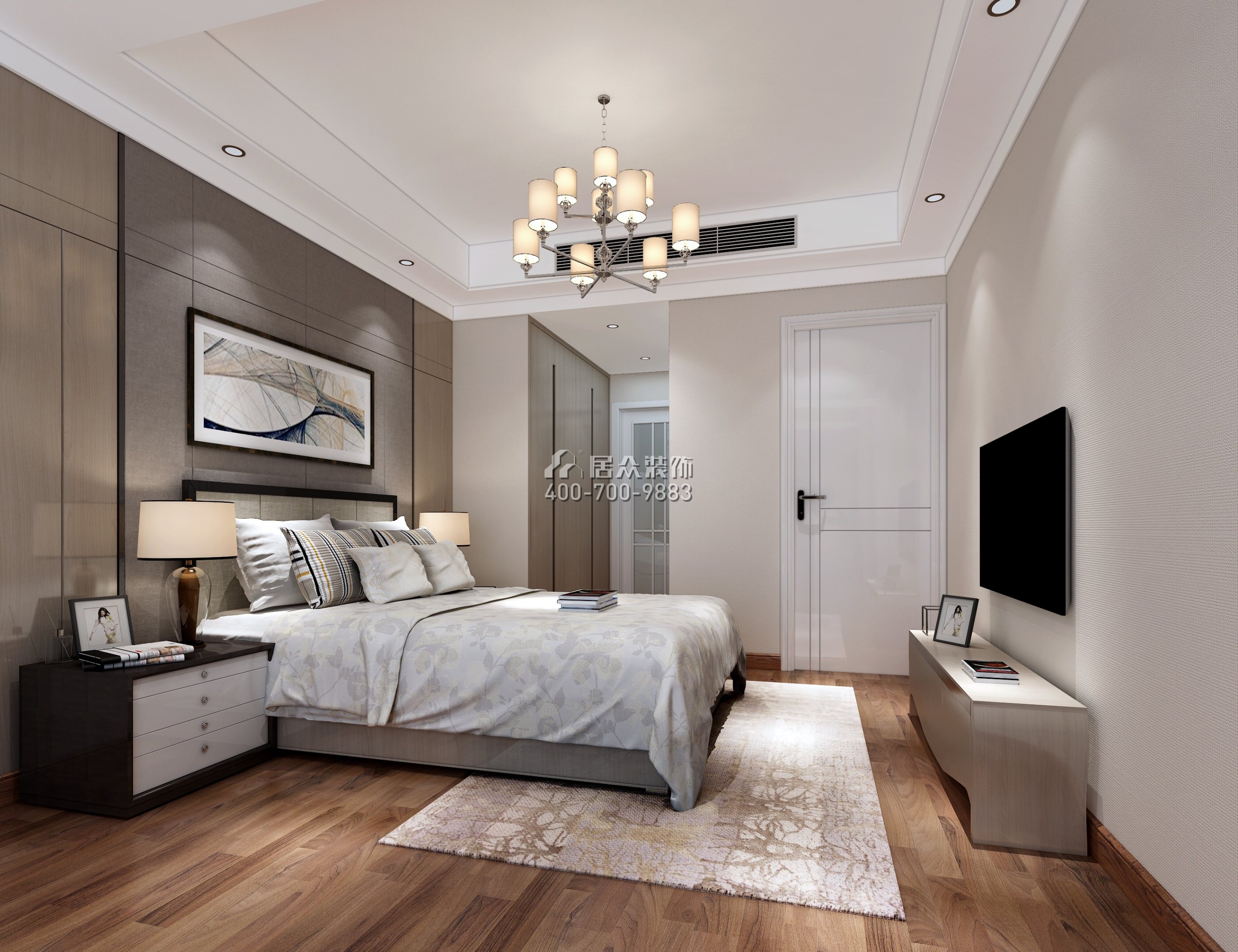 鸿荣园尚峰185平方米现代简约风格复式户型卧室装修效果图