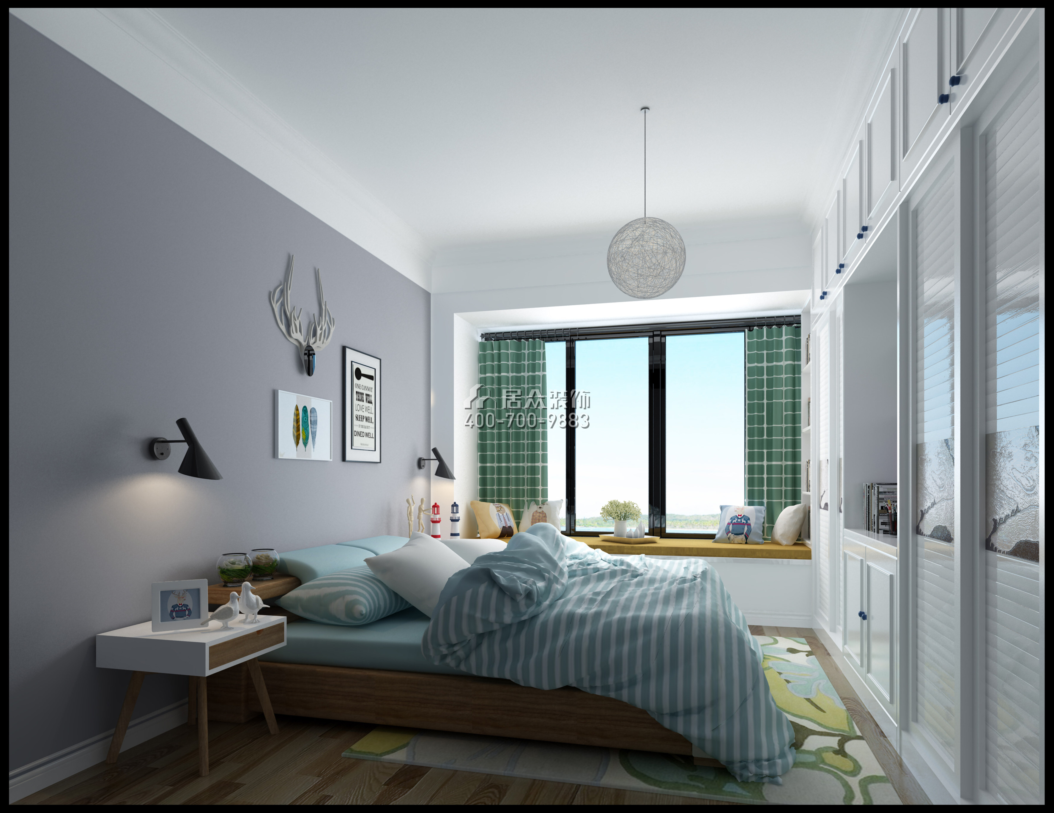 中骏四季阳光86平方米北欧风格平层户型卧室装修效果图